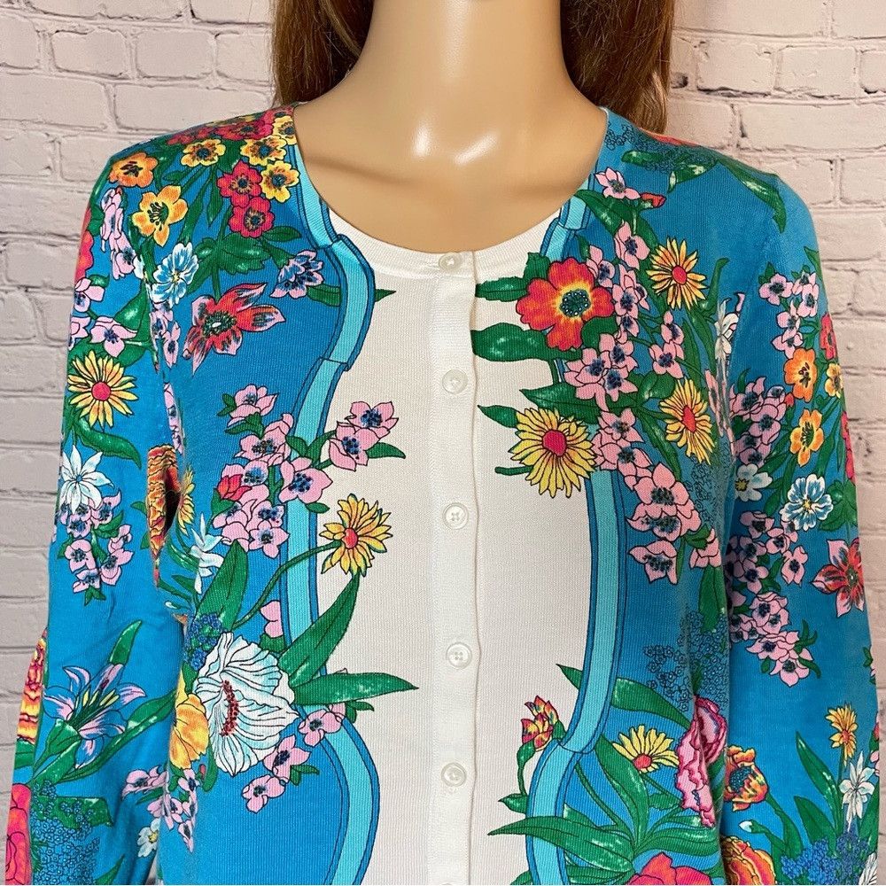 Talbots New Talbots Charming Blossoms Cotton Cardigan Size LP Size L / US 10 / IT 46 - 4 Thumbnail