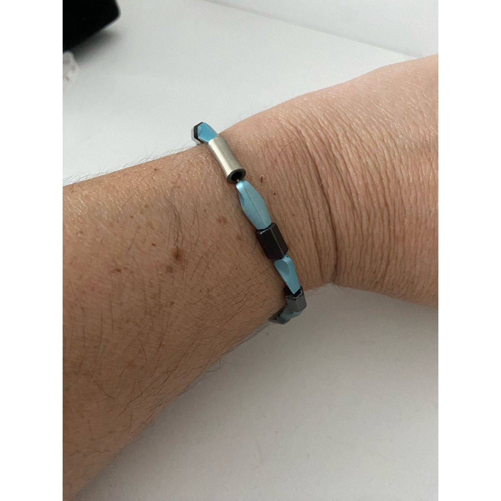 Other Handmade metallic blue gray and silver skinny cuff bracelet Size ONE SIZE - 1 Thumbnail