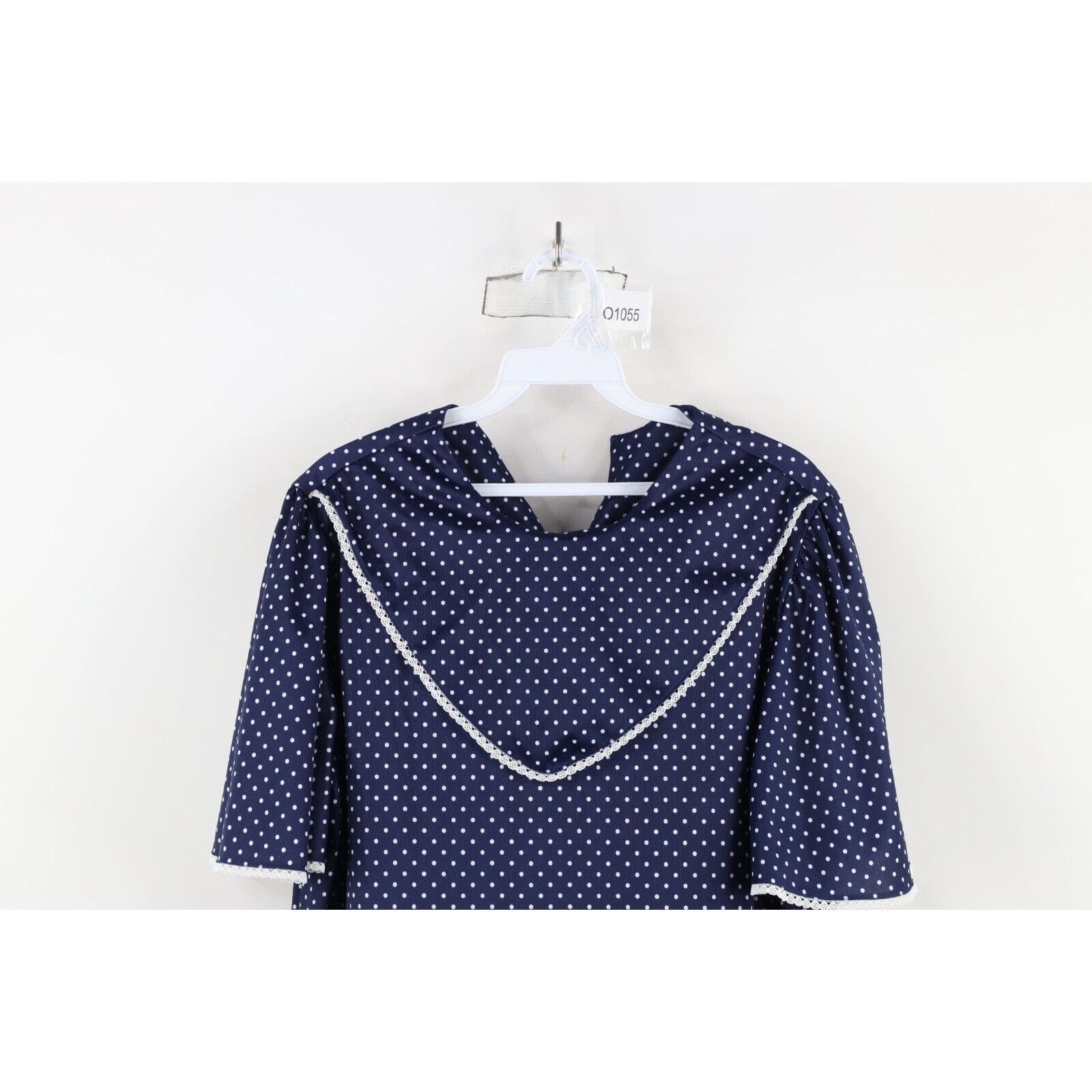 Vintage Vintage 70s Country Primitive Polka Dot Lace Trim Dress Size XXL / US 16-18 / IT 52-54 - 2 Thumbnail