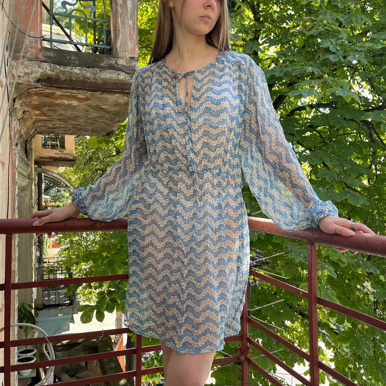 The Kooples Floral Print Lightweight Sheer L/S Midi Dress