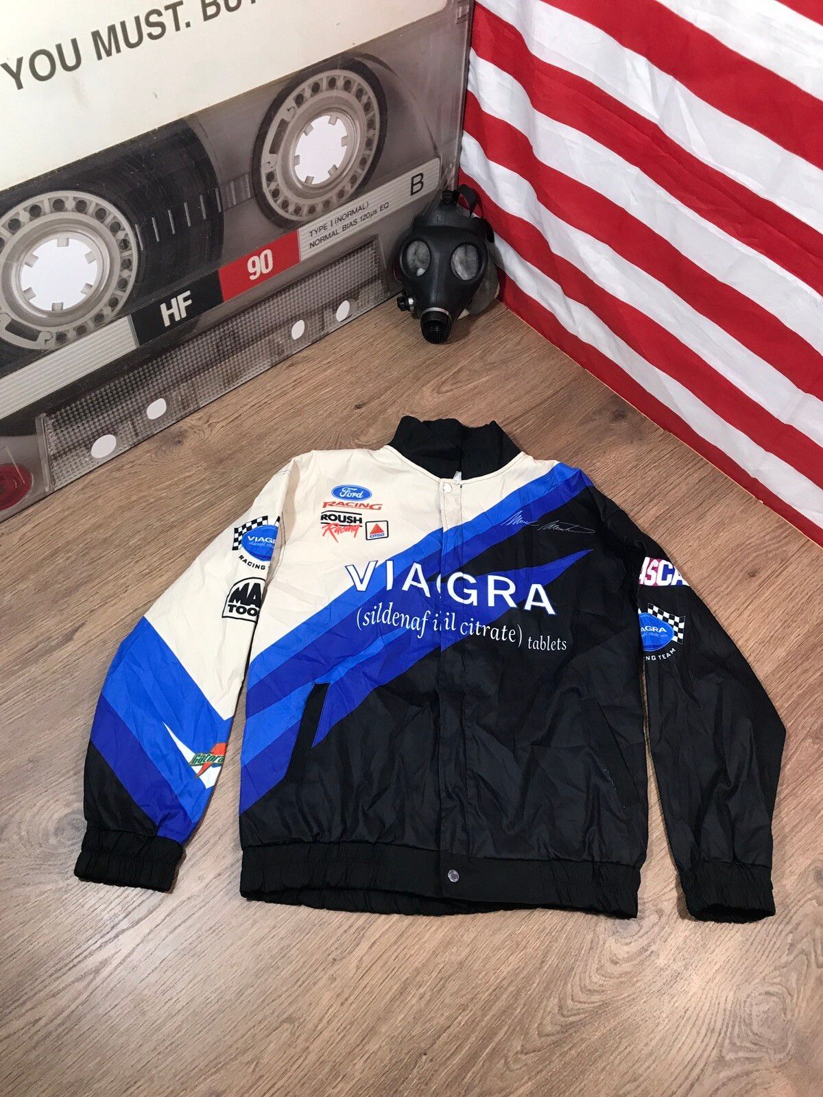 Pre-owned Nascar X Racing Vintage Racing Jacket Ford /nascar / Viagra In Black White