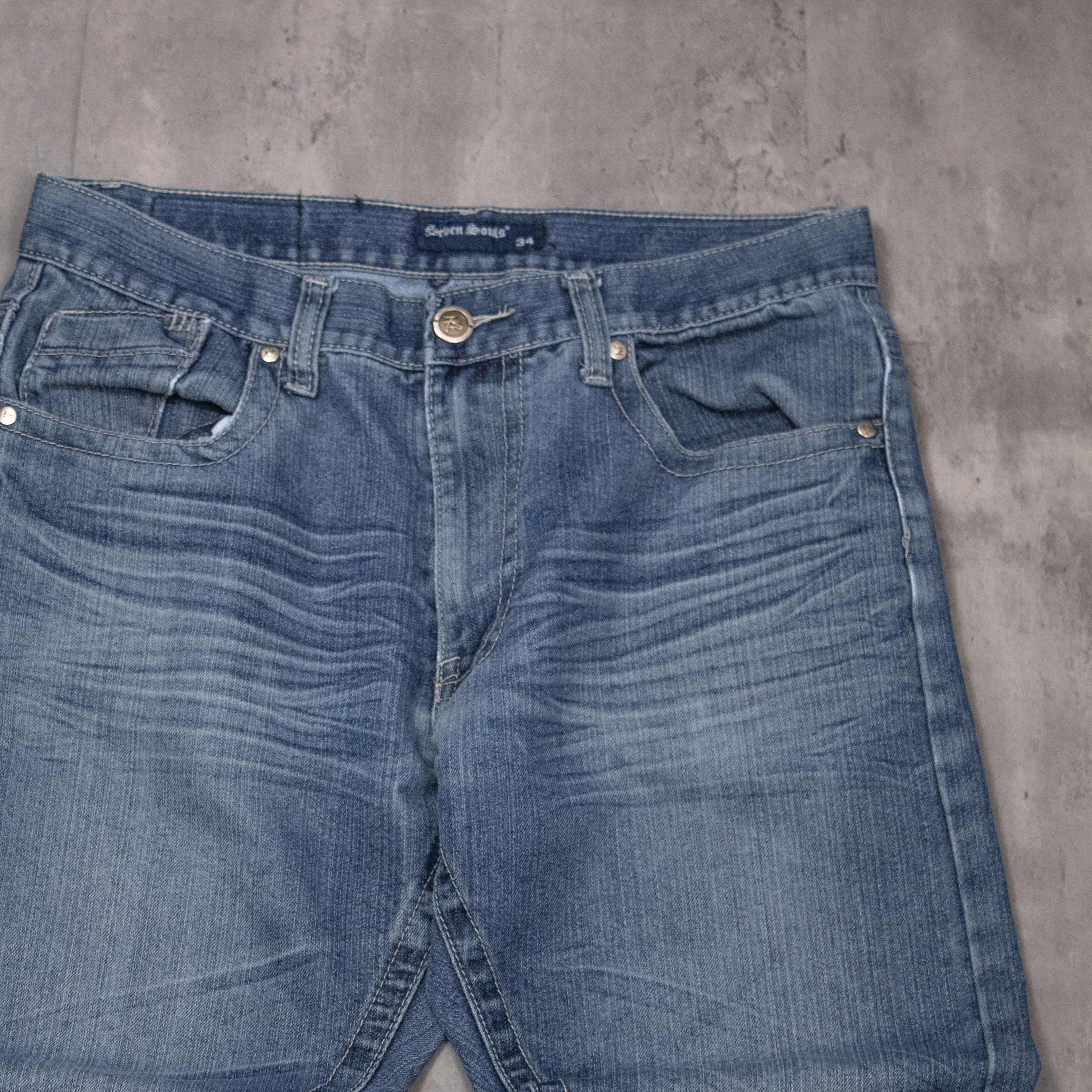 Japanese Brand Y2K Seven Souls Mid Wash Bootcut Denim Jeans Size US 34 / EU 50 - 7 Thumbnail