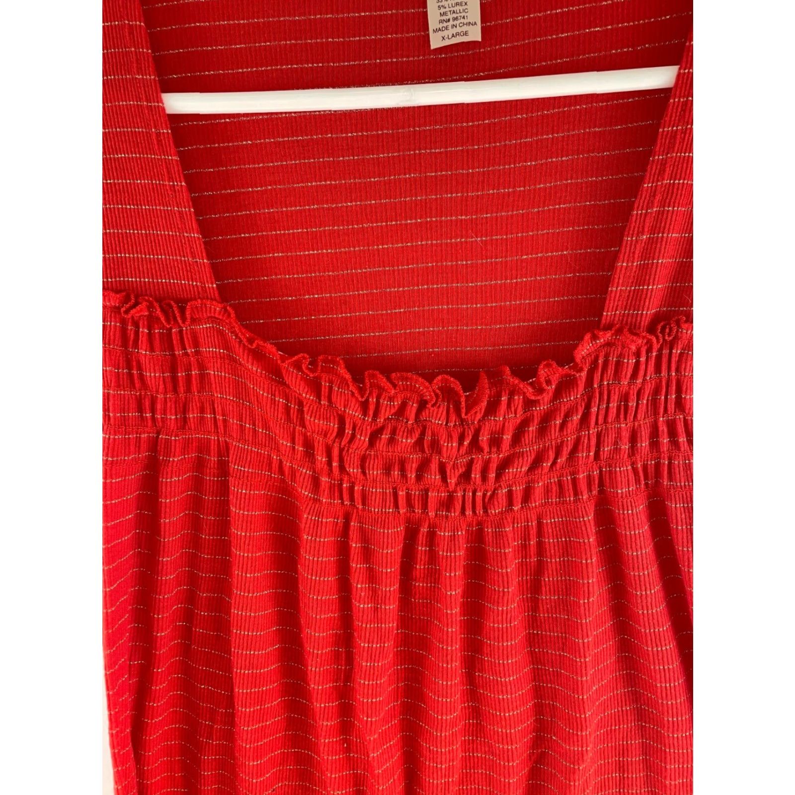 Vintage Self Esteem Blouse Shirt Women's XL Red Metallic Square Neck Cam Short Sleeve Ruffle Vintage: No Breathable Casual Regular Modern Size XL / US 12-14 / IT 48-50 - 3 Thumbnail