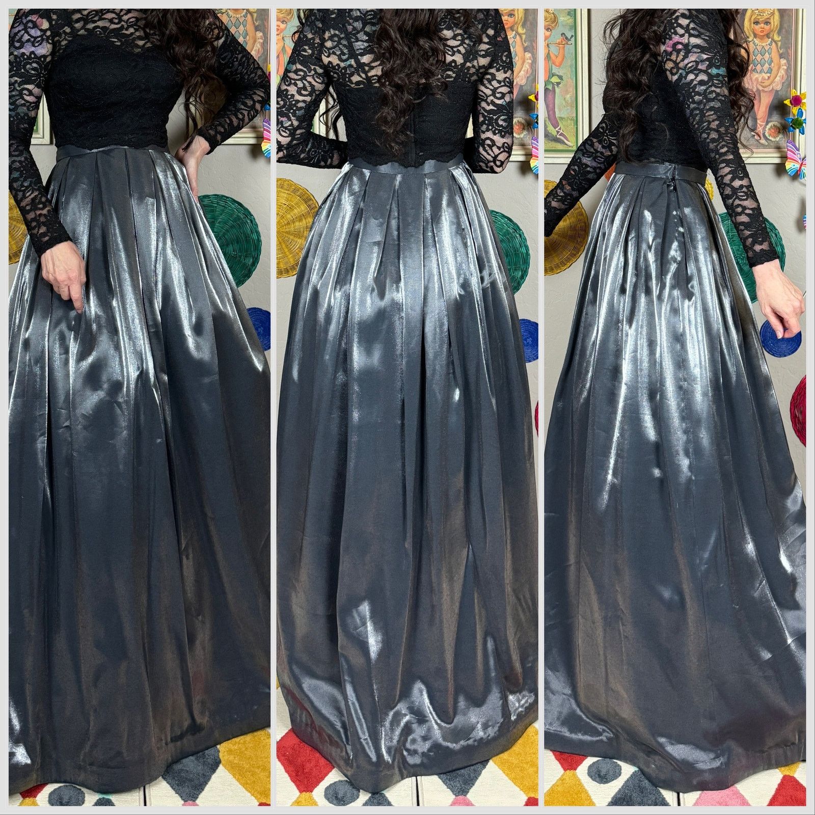 Vintage Vintage Y2K Metallic Silver High Waist Pleated Ball Skirt Size 28" / US 6 / IT 42 - 2 Thumbnail