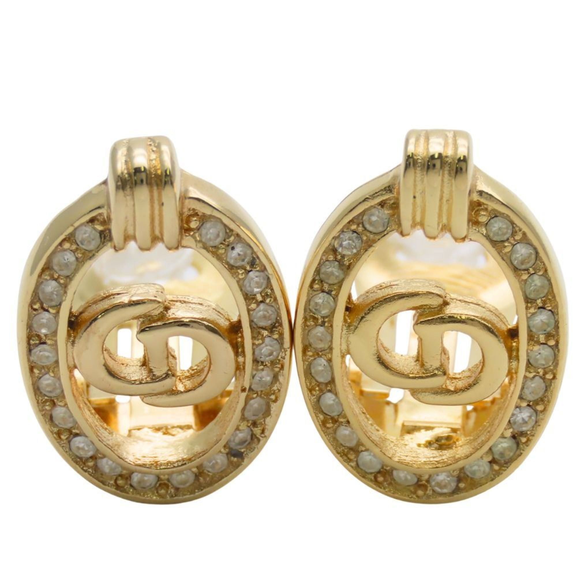 Dior Christian Dior CD logo metal earrings with rhinestones in gold plated GP for women. Size ONE SIZE - 1 Thumbnail