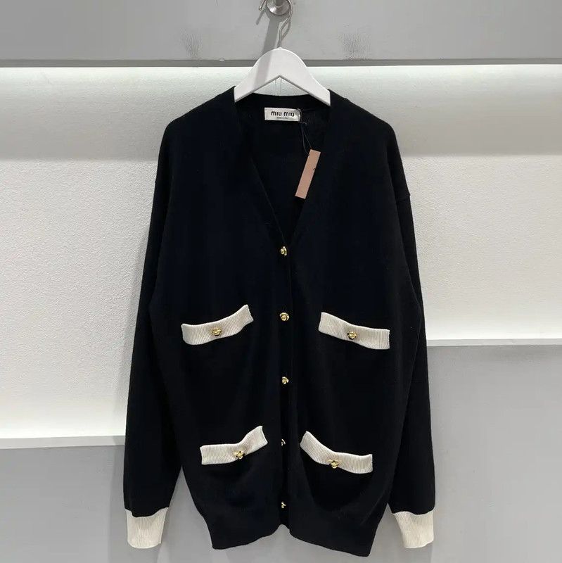 Miu Miu Miu Miu Black Cashmere Long Sleeve Cardigan 0089 Size ONE SIZE - 1 Thumbnail