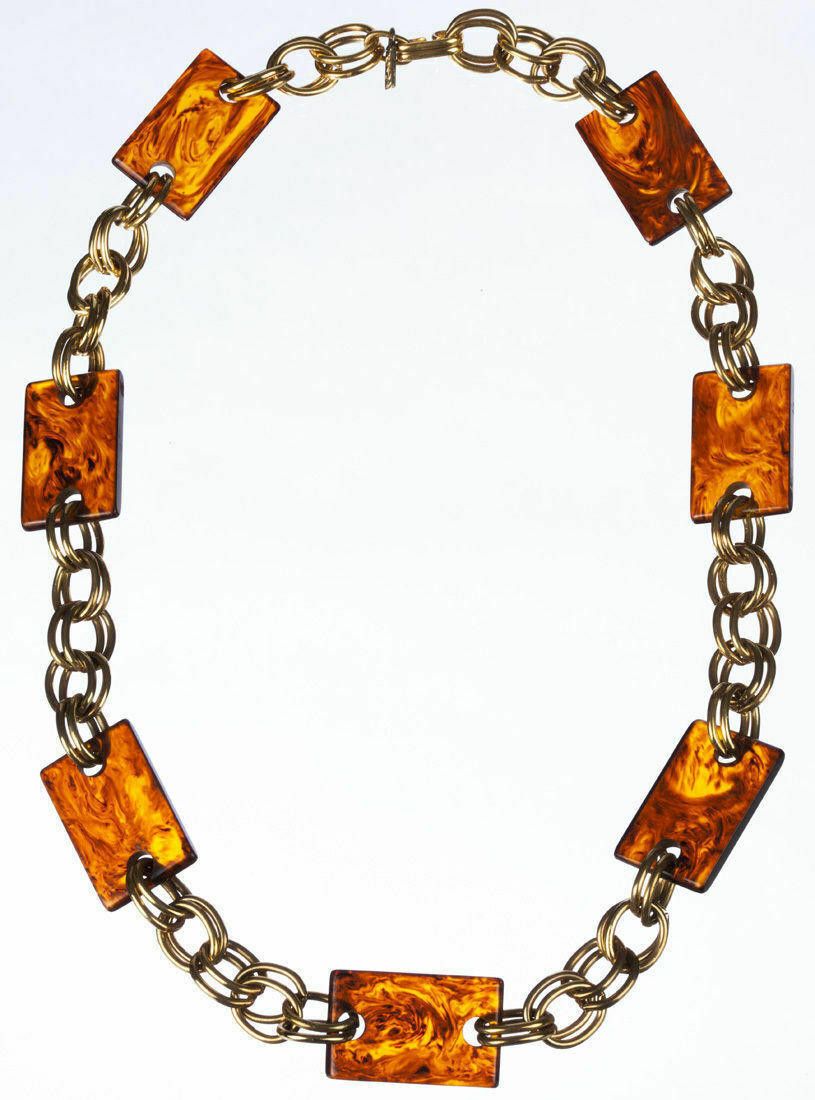 Yves Saint Laurent Yves Saint Laurent Rectangular Tortoise Shell Chain Necklace Size ONE SIZE - 1 Thumbnail