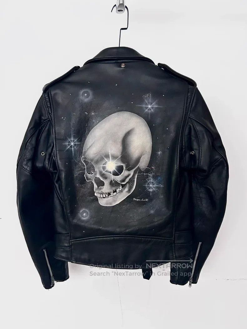 Schott Schott NYC amiri hand-painted flame skeleton motorcycle le Size US XXS / EU 40 - 1 Thumbnail