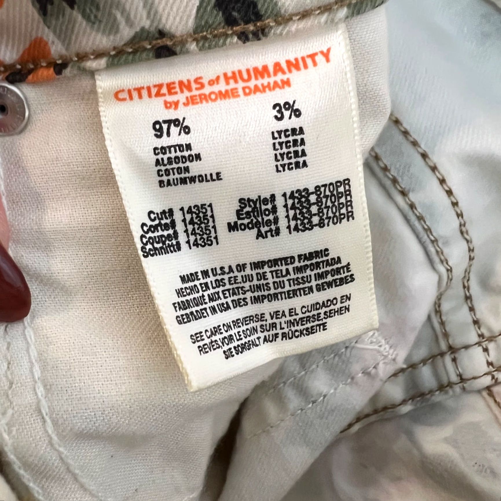 Citizens Of Humanity Citizens Of Humanity Womens 25 Mandy High Waist Retro Slim Jeans Floral 5-Pocket Denim Beige Vintage No Size 42" / US 20 - 6 Thumbnail