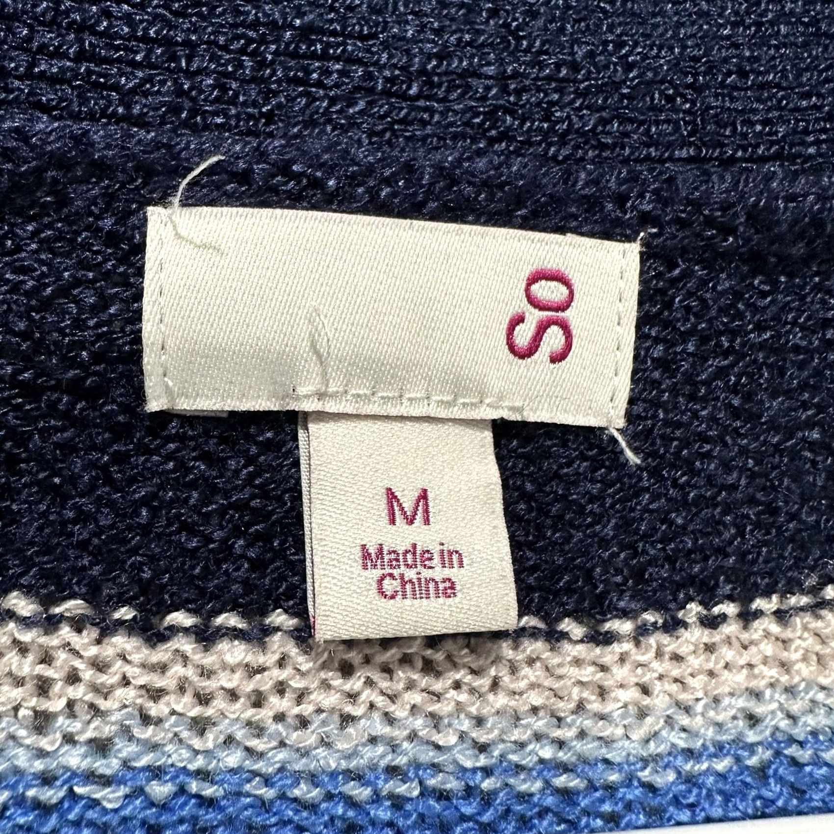 Vintage SO Cardigan Sweater Womens Medium Blue Striped Knit Open Front Pockets Flowy EUC Size M / US 6-8 / IT 42-44 - 3 Thumbnail