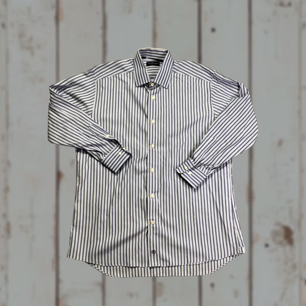 David Donahue David Donahue Dress Shirt Mens 16.5 32/33 Blue Stripe Long Sleeve Regular Fit Size 46R - 1 Thumbnail