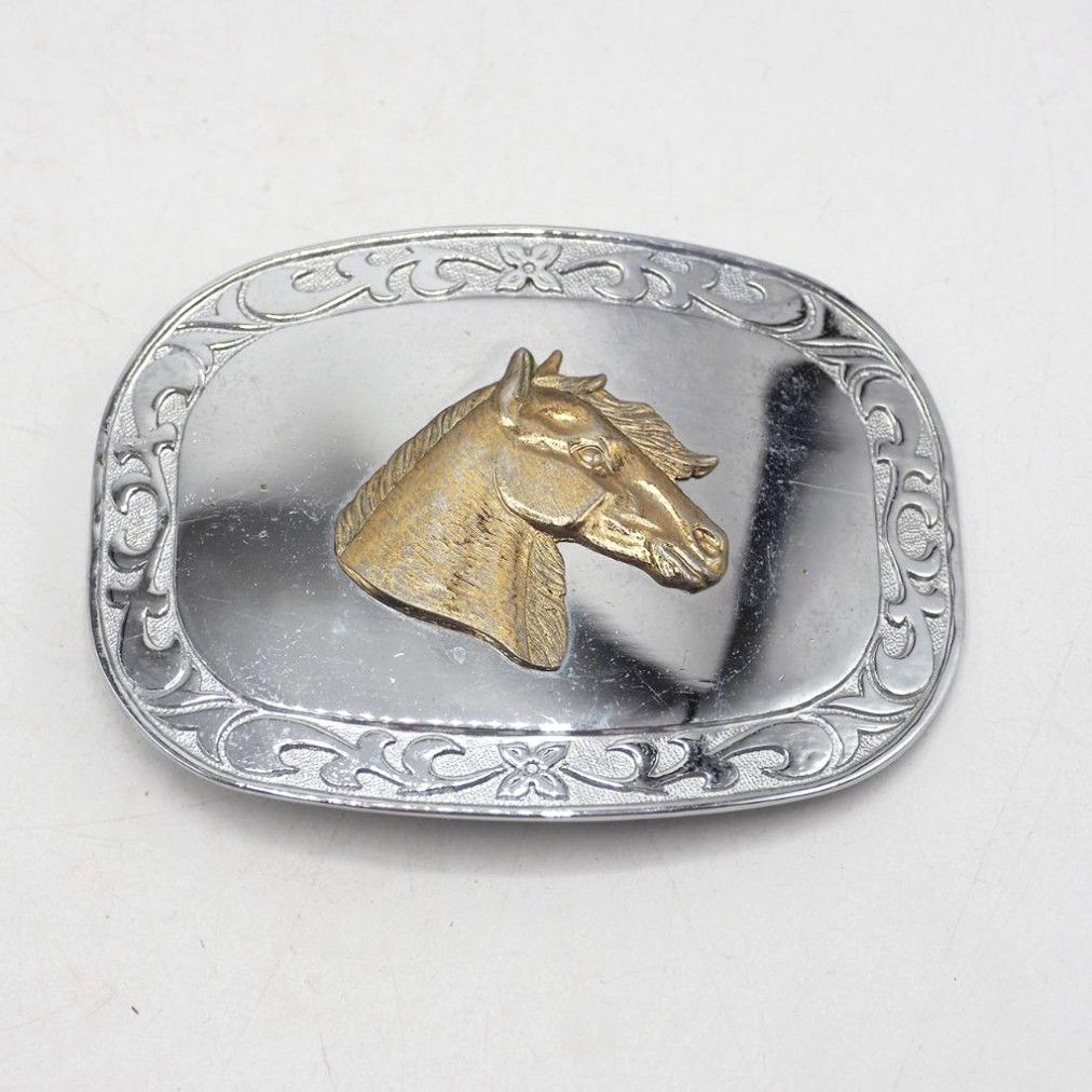 Antique Western Horse Saddle Headstall Belt Buckle Set – Engraved, Fits 3/4 Belt, Men's Western Style, Zinc