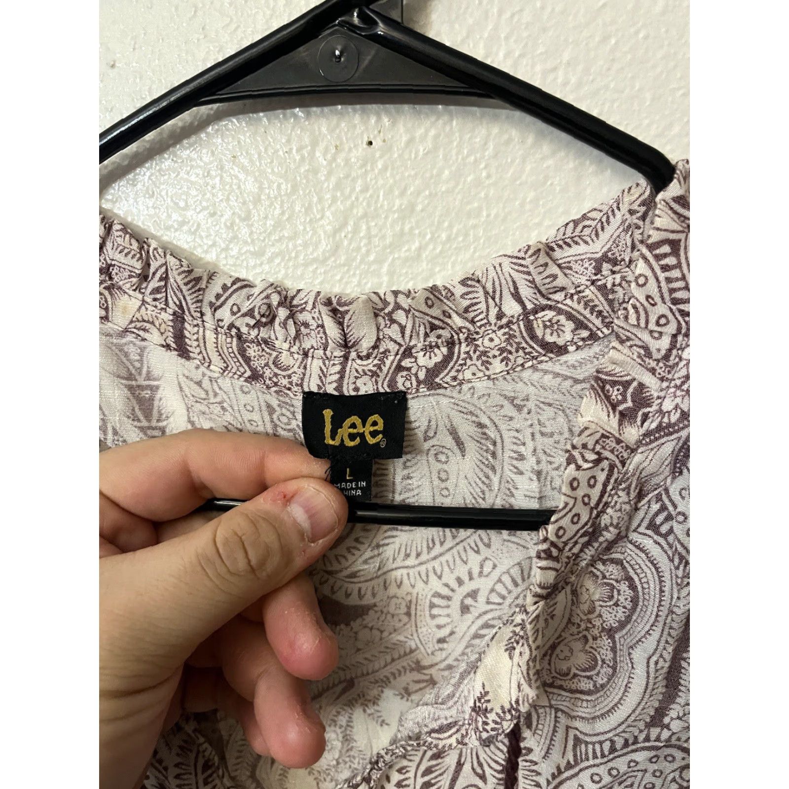 Lee Lee Tunic Women's L Paisley Blouse - Pretty White & Dusty Purple Boho 3/4 Sleeve Multicolor Shirt Handmade No Size L / US 10 / IT 46 - 3 Thumbnail