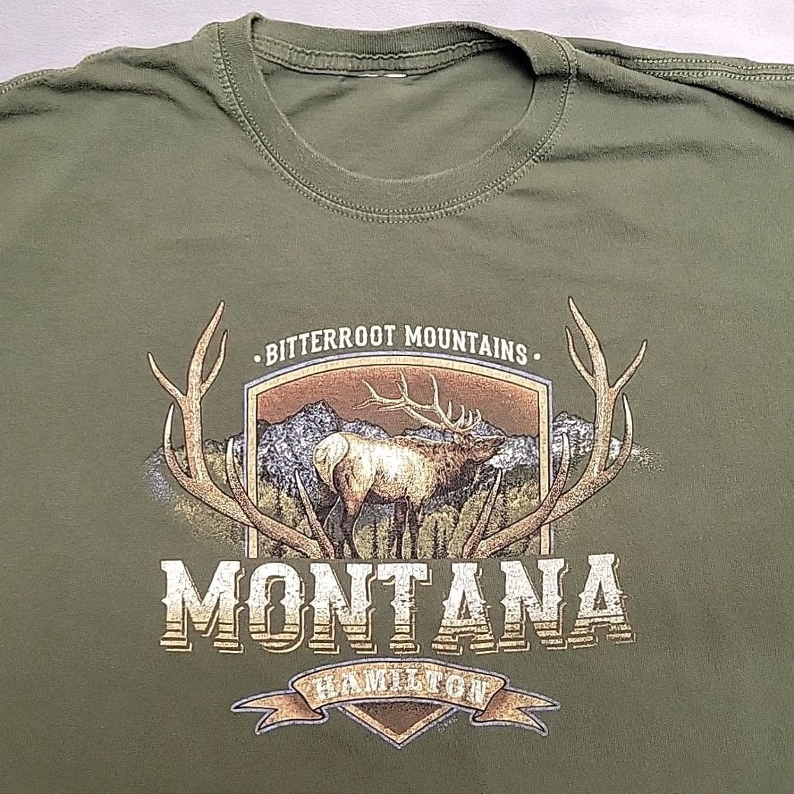 Hamilton Vintage Hamilton Montana Shirt Mens L Green Bitteroot Valley Outdoors Nature USA Western Graphic Print Crew Neck Cotton Jersey T-Shirt Boys Mens Size US L / EU 52-54 / 3 - 2 Thumbnail