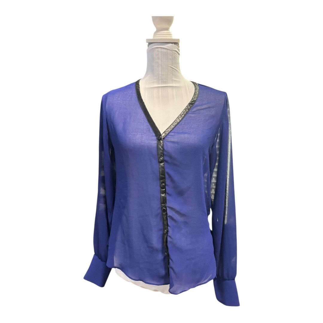 Sanctuary sanctuary Blue Sheer Blouse Size S Black leather trim Size S / US 4 / IT 40 - 1 Thumbnail