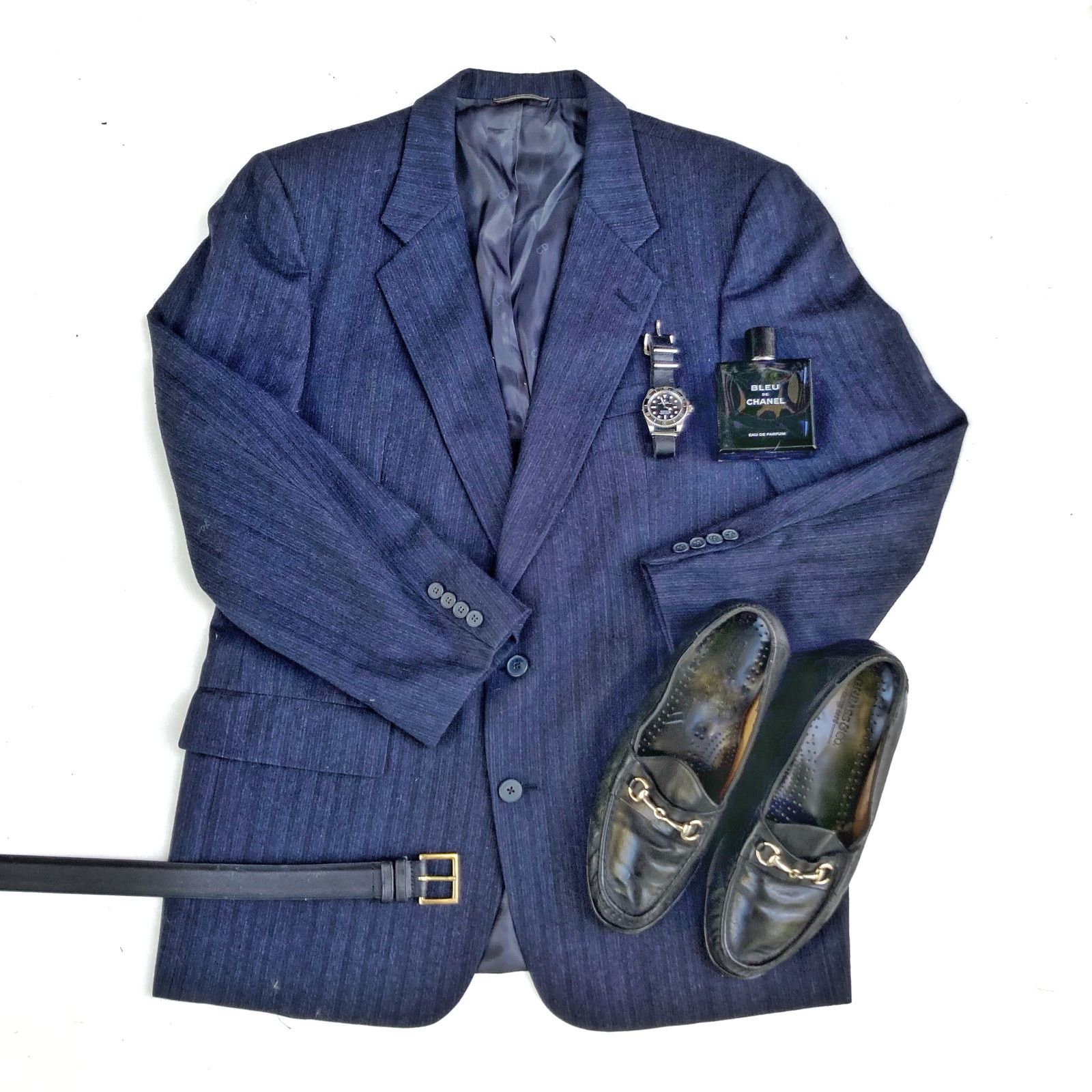Christian Dior Monsieur Vintage Dior Navy Pinstripe Wool Dinner Jacket 42R | Classic Size 42R - 7 Thumbnail