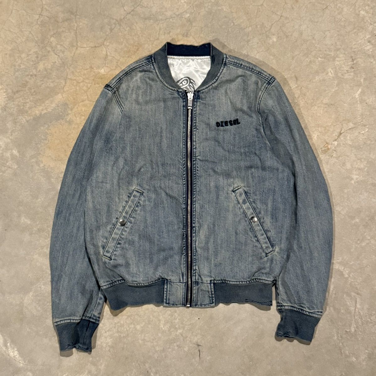 Diesel Vintage Diesel Faded Denim Reversible Bomber Jacket Grunge Size US L / EU 52-54 / 3 - 1 Thumbnail