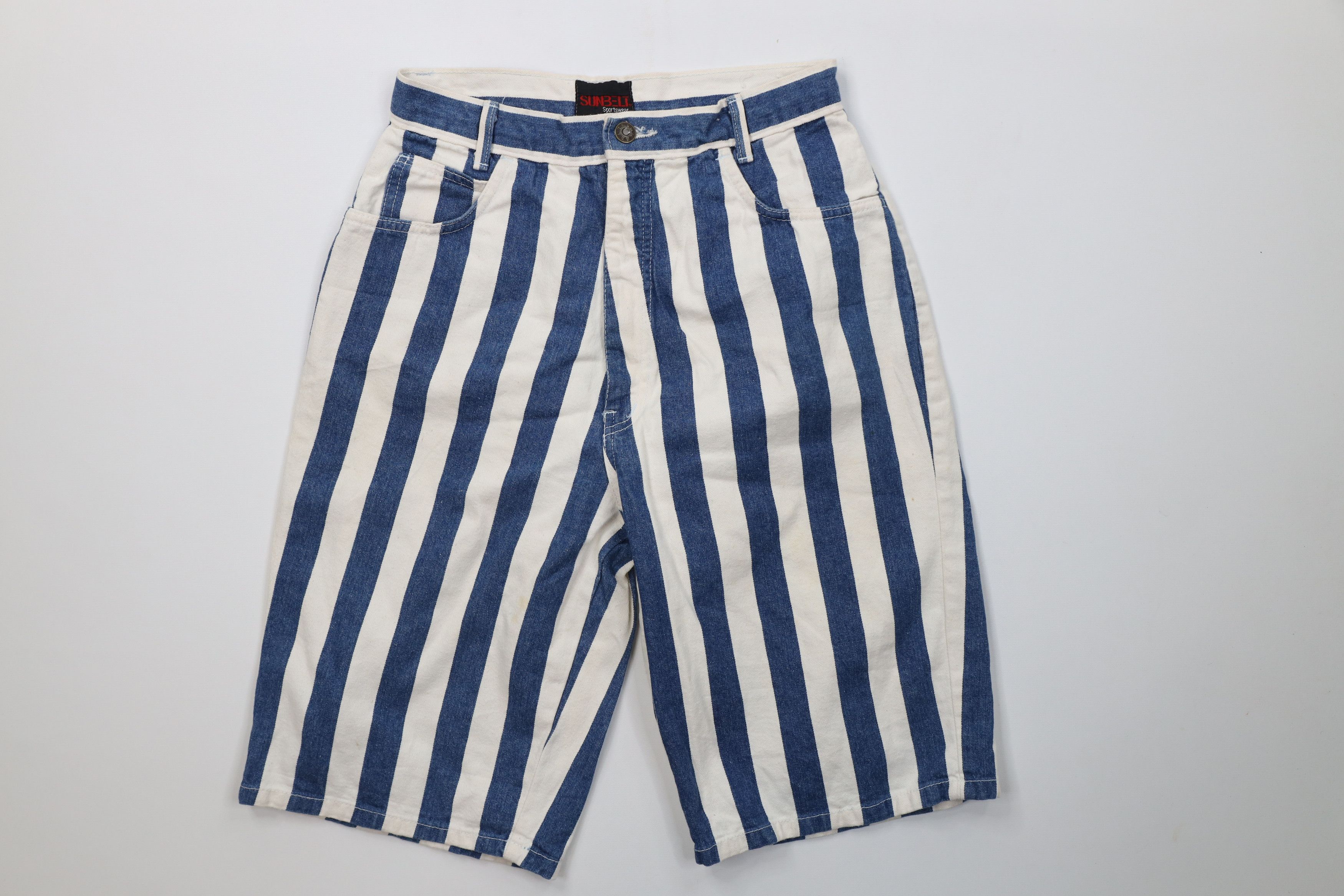 Vintage Vintage 90s Streetwear Baggy Striped Denim Shorts USA Size 28" / US 6 / IT 42 - 1 Thumbnail