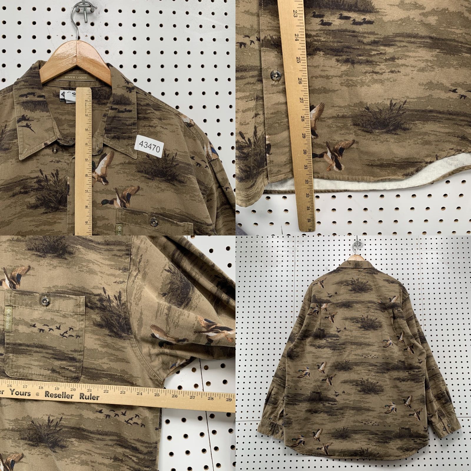 Gloverall Columbia Button-Up Shirt Mens XL Brown All Over Print Outdoor Duck AOP Long Sleeve Size US XL / EU 56 / 4 - 8 Thumbnail