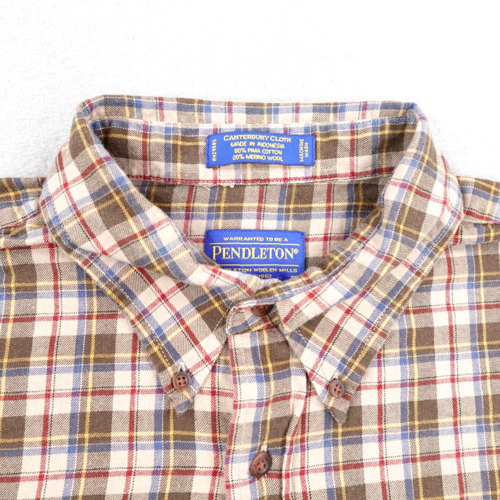 Pendleton VINTAGE Pendleton Shirt XL Brown Plaid Canterbury Cloth 80% Pima Cotton 20% Merino Wool Button-Up Men's Large Classic Plaid Outdoor Mens Size US XL / EU 56 / 4 - 2 Thumbnail