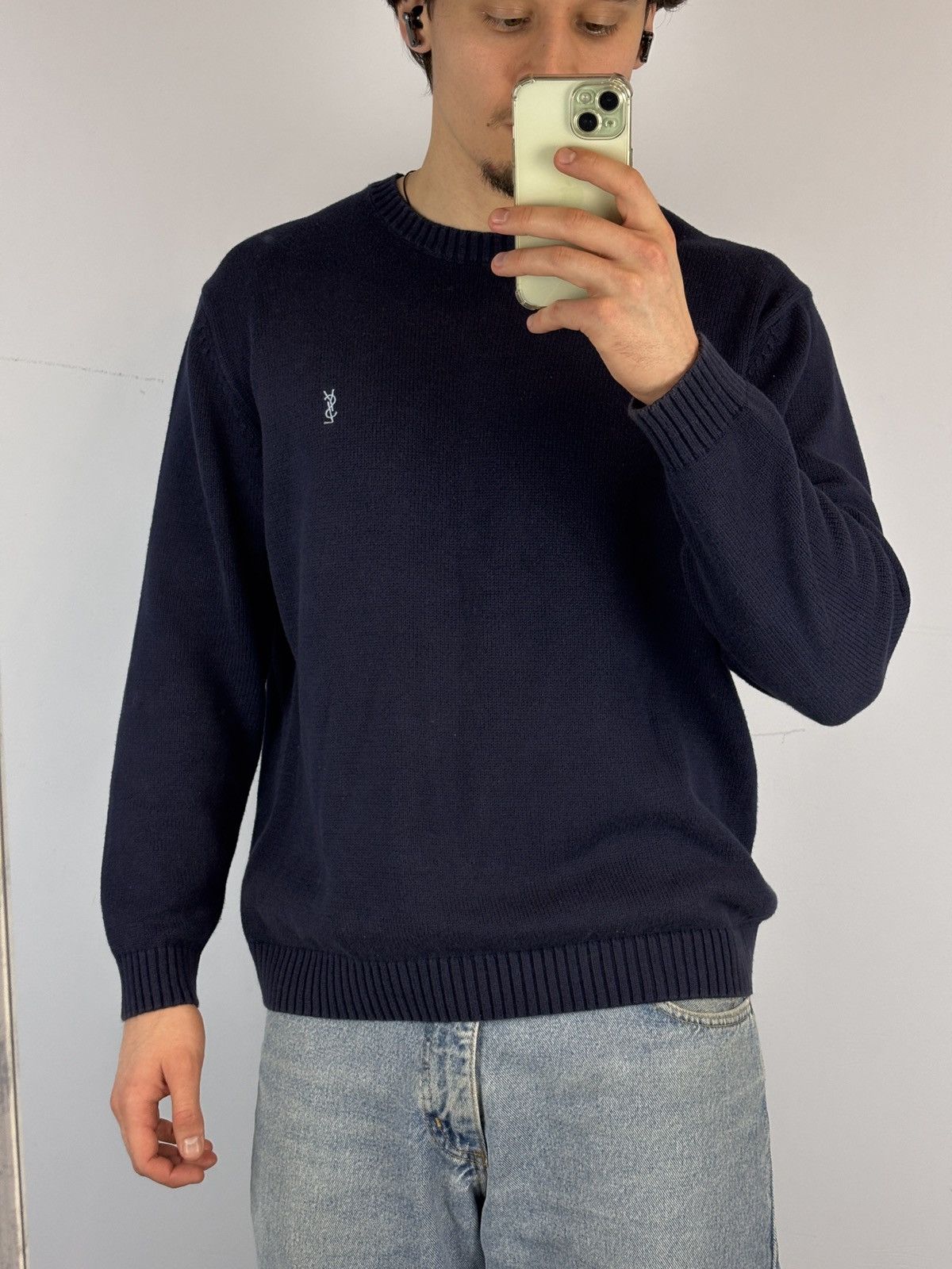 Yves Saint Laurent Yves Saint Laurent Knit sweater mens blue rare vintage Size US M / EU 48-50 / 2 - 8 Thumbnail