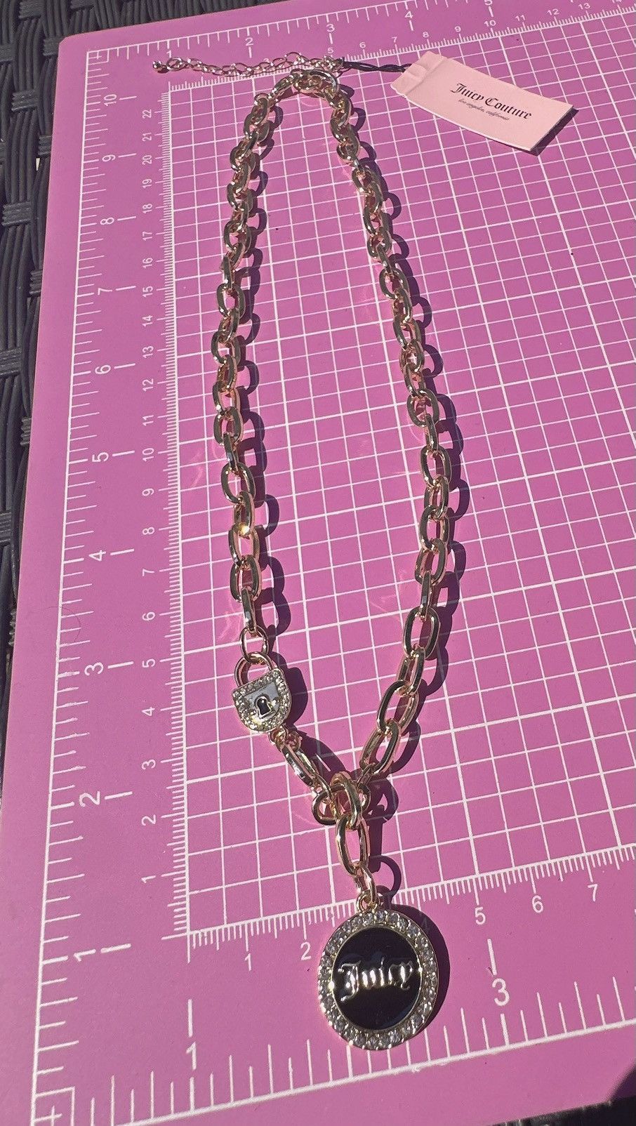 Juicy Couture Juicy Couture gold chain black charm logo diamonds paved Size ONE SIZE - 9 Thumbnail