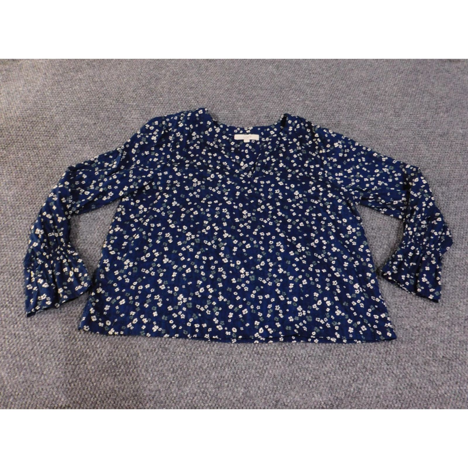 Loft VINTAGE LOFT Blouse Womens XL Blue White Floral Long Sleeve Lightweight Top Cotton Size XL / US 12-14 / IT 48-50 - 2 Thumbnail