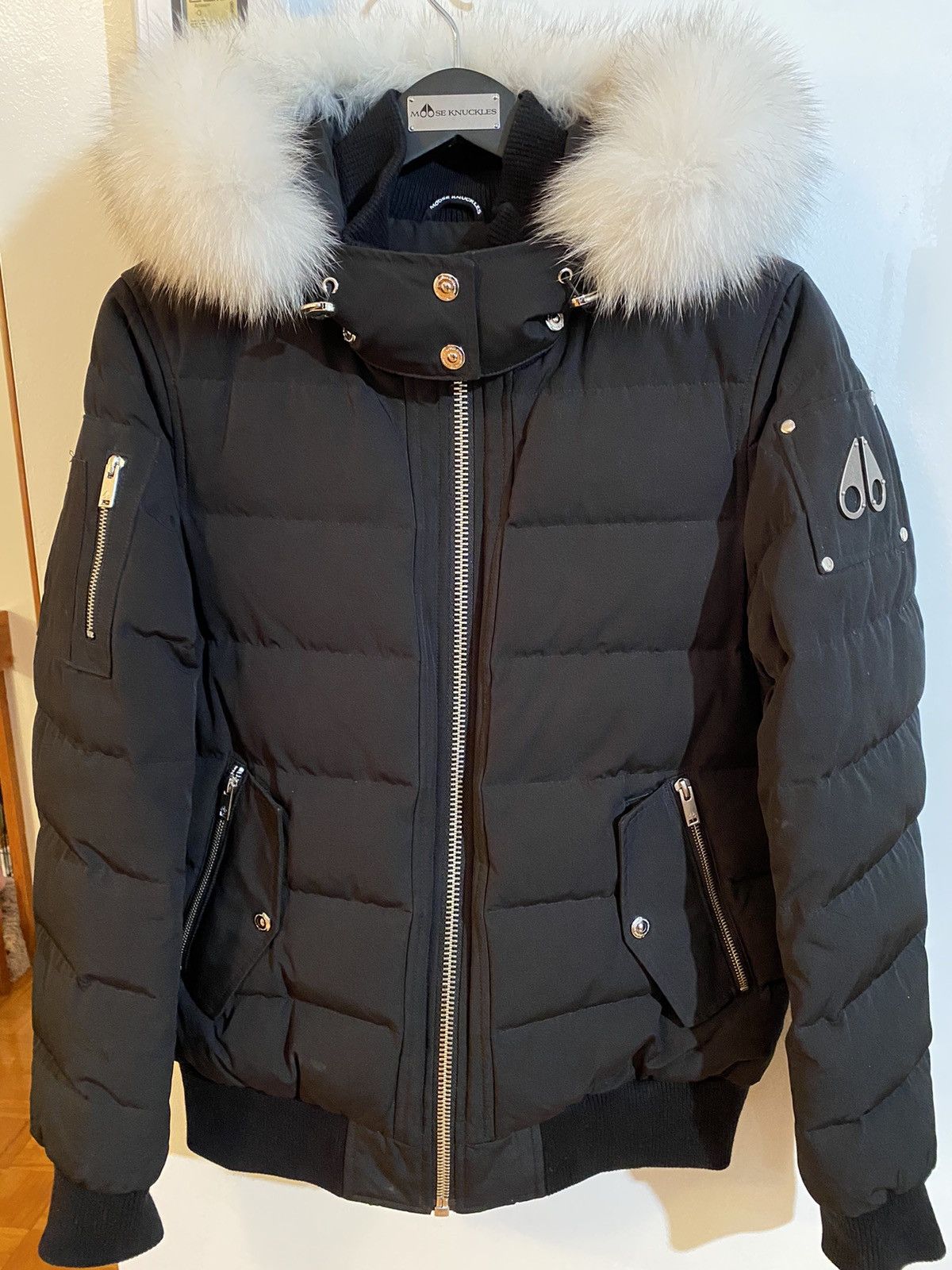 image of Moose Knuckles Bomber in Black, Women's (Size Large)