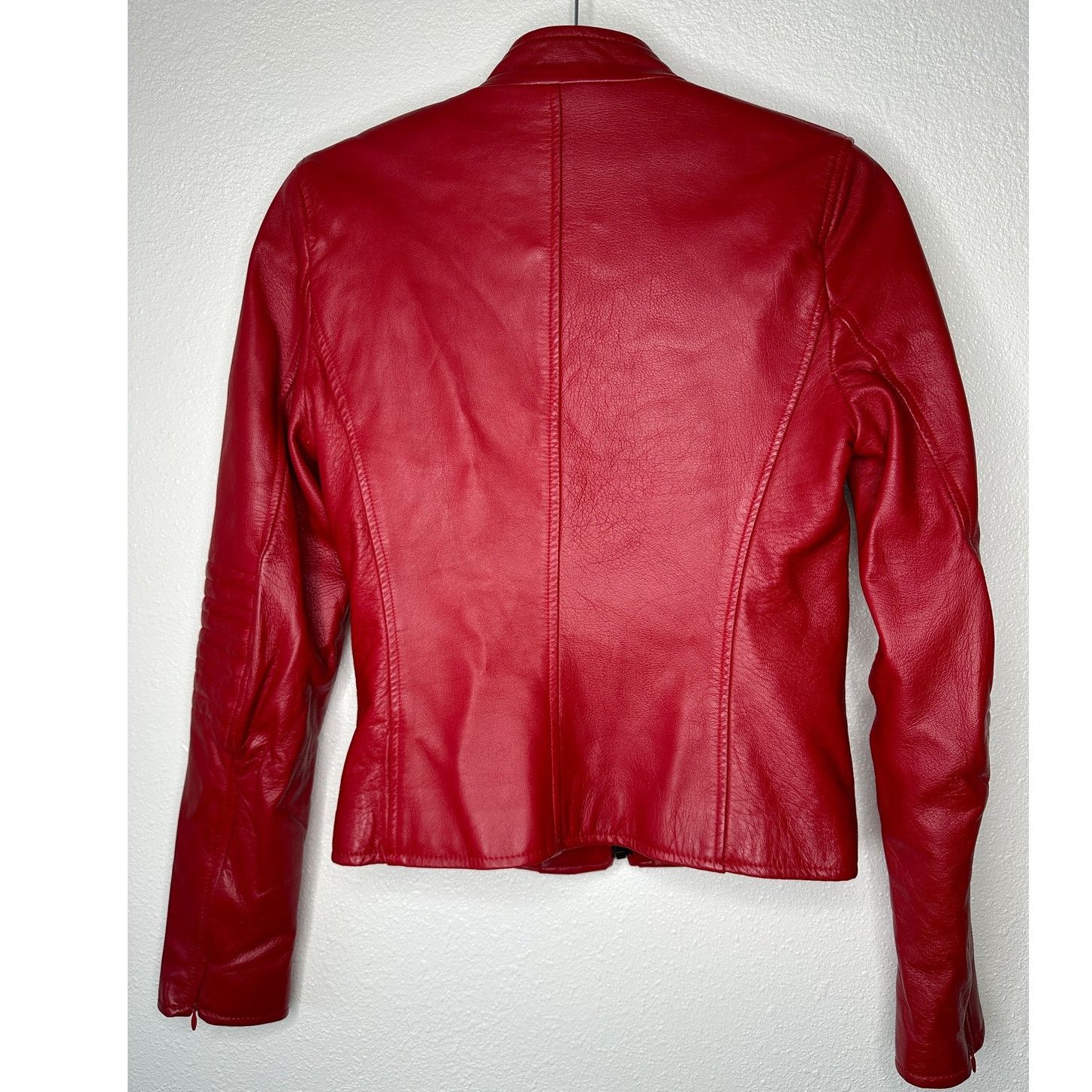 Other William B Red Leather Moto Jacket Front Zip Silk Lining S Size S / US 4 / IT 40 - 12 Thumbnail