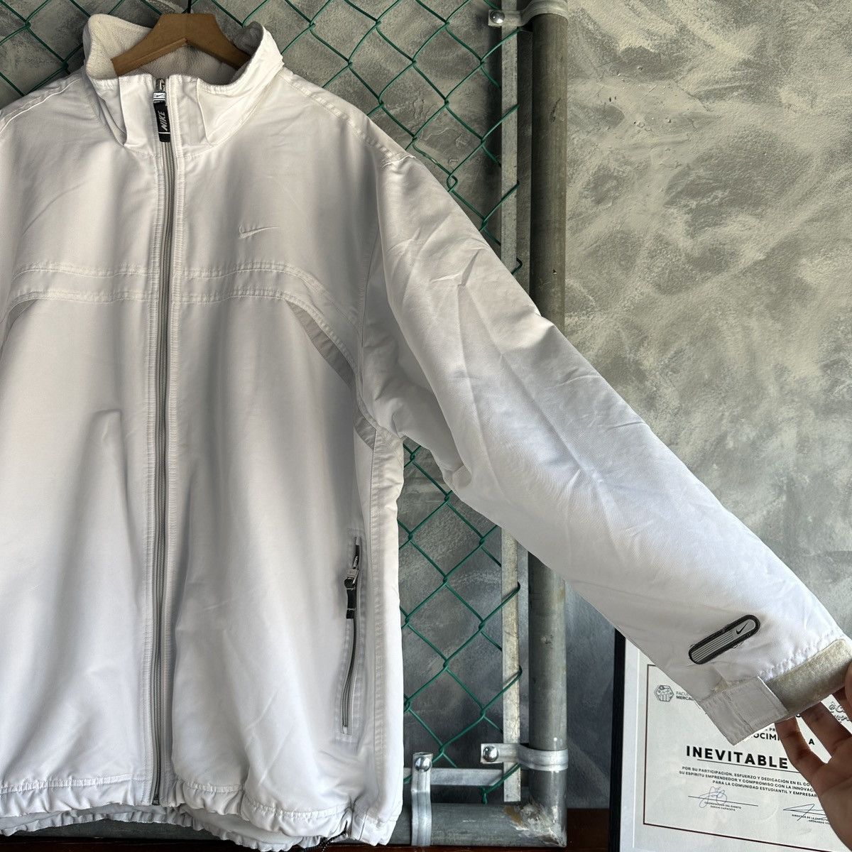 Nike × Vintage VTG Y2K Nike White Full Zip Jacket Fleece Lined Coat Swoosh Size US XXL / EU 58 / 5 - 4 Thumbnail