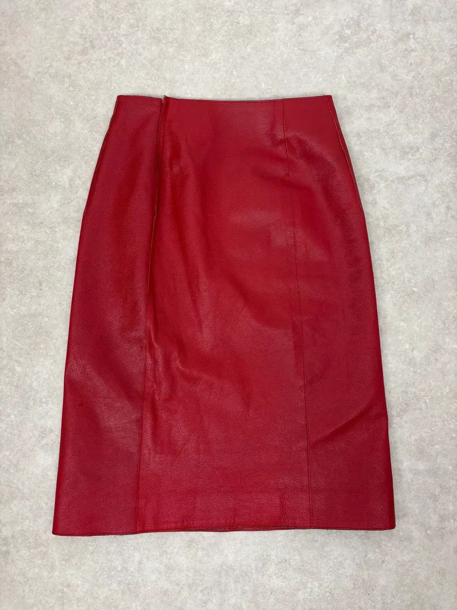 Prada 2000s Prada Red Glamour Long Leather Skirt Size 26" / US 2 / IT 38 - 7 Thumbnail