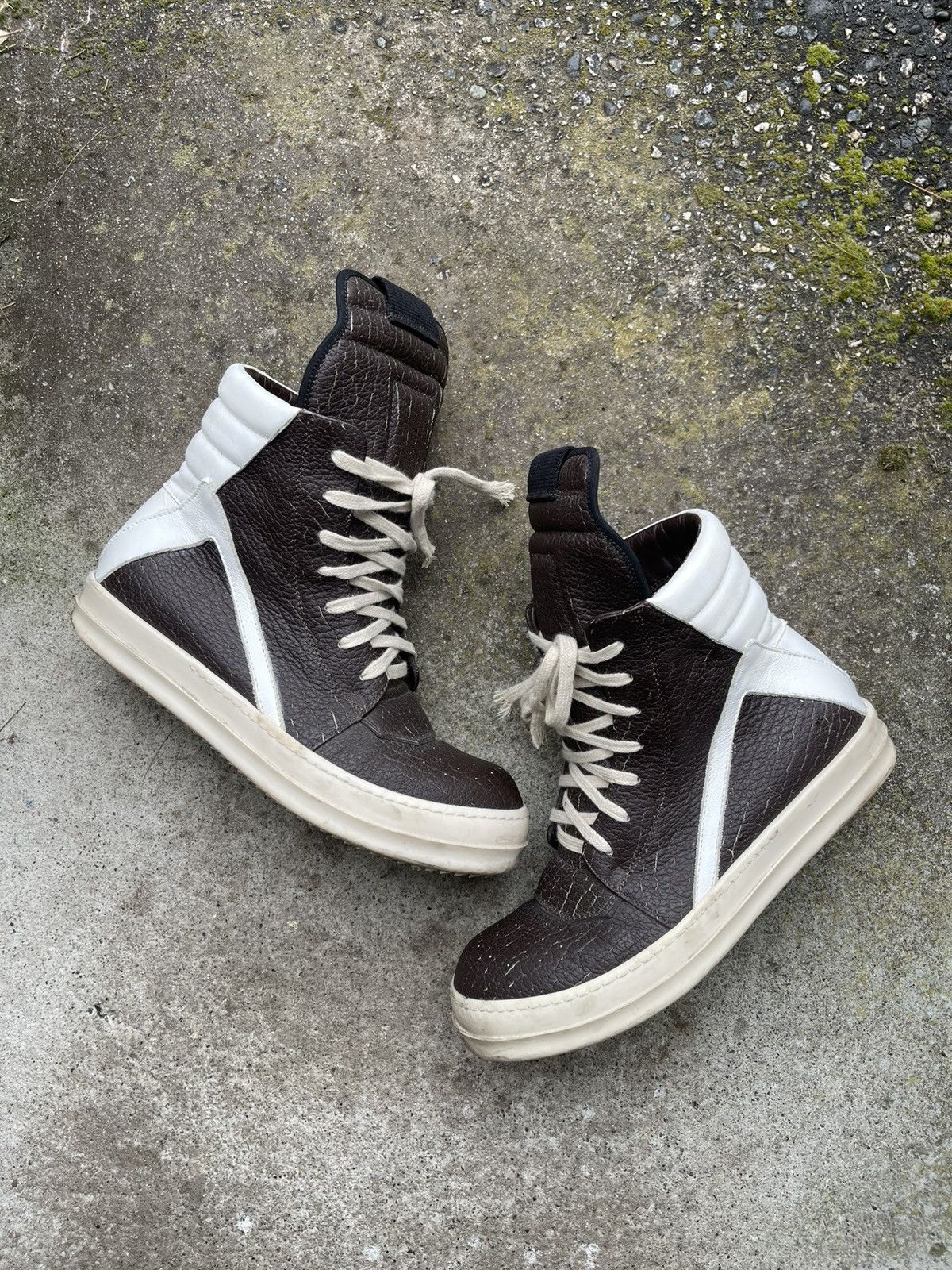 Rick Owens steal 2016 Cracked Brown leather Geobaskets Size US 8 / EU 41 - 2 Thumbnail