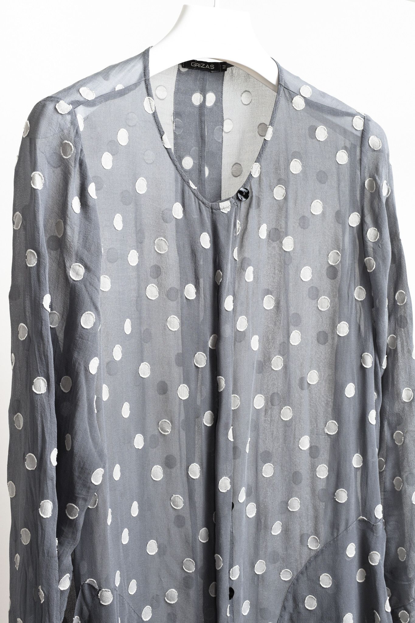 Designer Grizas Grey Polka Dots Silk Tunic Size M / US 6-8 / IT 42-44 - 3 Thumbnail