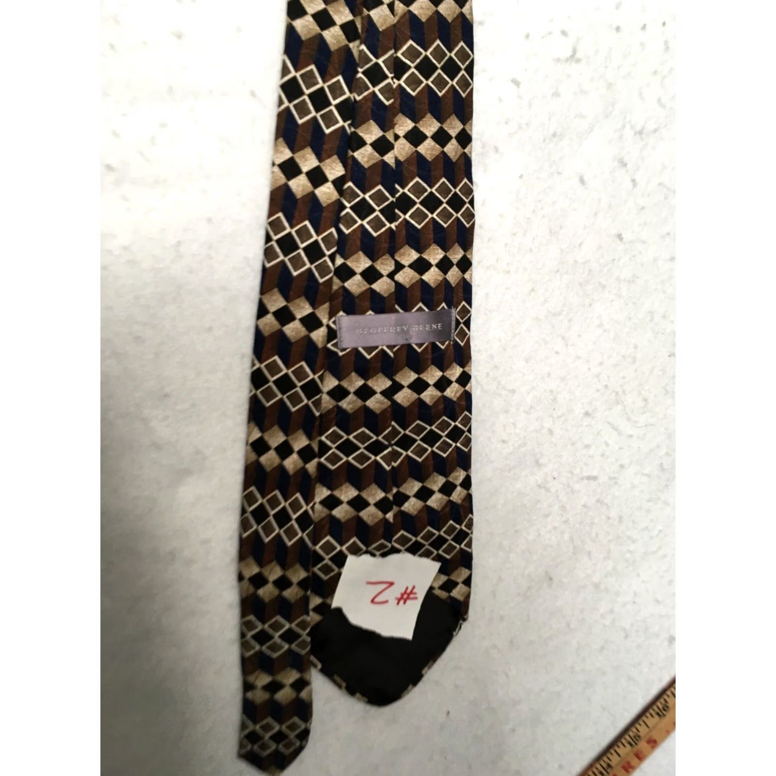 Geoffrey Beene Geoffrey Beene Geometric Diamond Pattern Classic Silk Tie Blue Brown - Men, Tie, 57"-60" (Classic) Silk Size ONE SIZE - 5 Thumbnail
