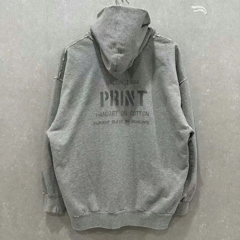 Balenciaga Balenciaga Printed Grey Destroyed Zipper Hoodie Size US M / EU 48-50 / 2 - 2 Thumbnail