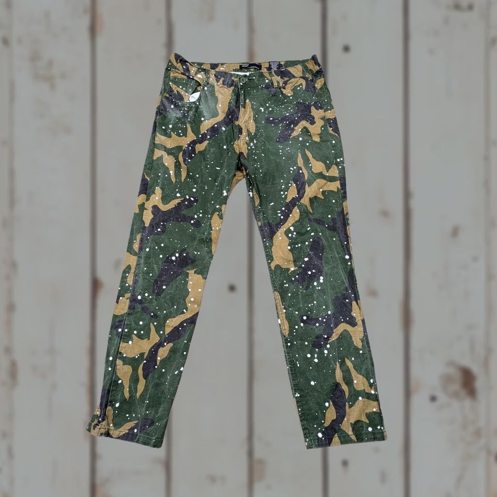 Vintage QRUEL Pants Mens 38x30 Green Camo Chino Straight Leg Canvas Paint Splatter Size US 38 / EU 54 - 1 Thumbnail