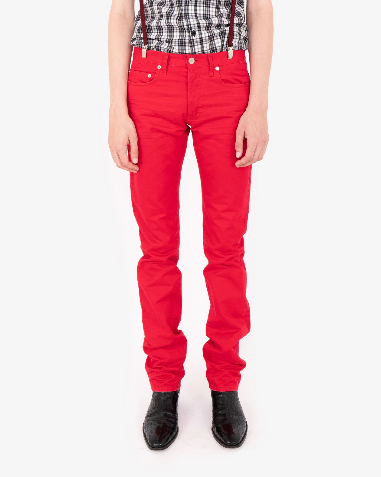 Saint Laurent Paris Red Skinny Denim (SS05) Size US 29 - 2 Thumbnail