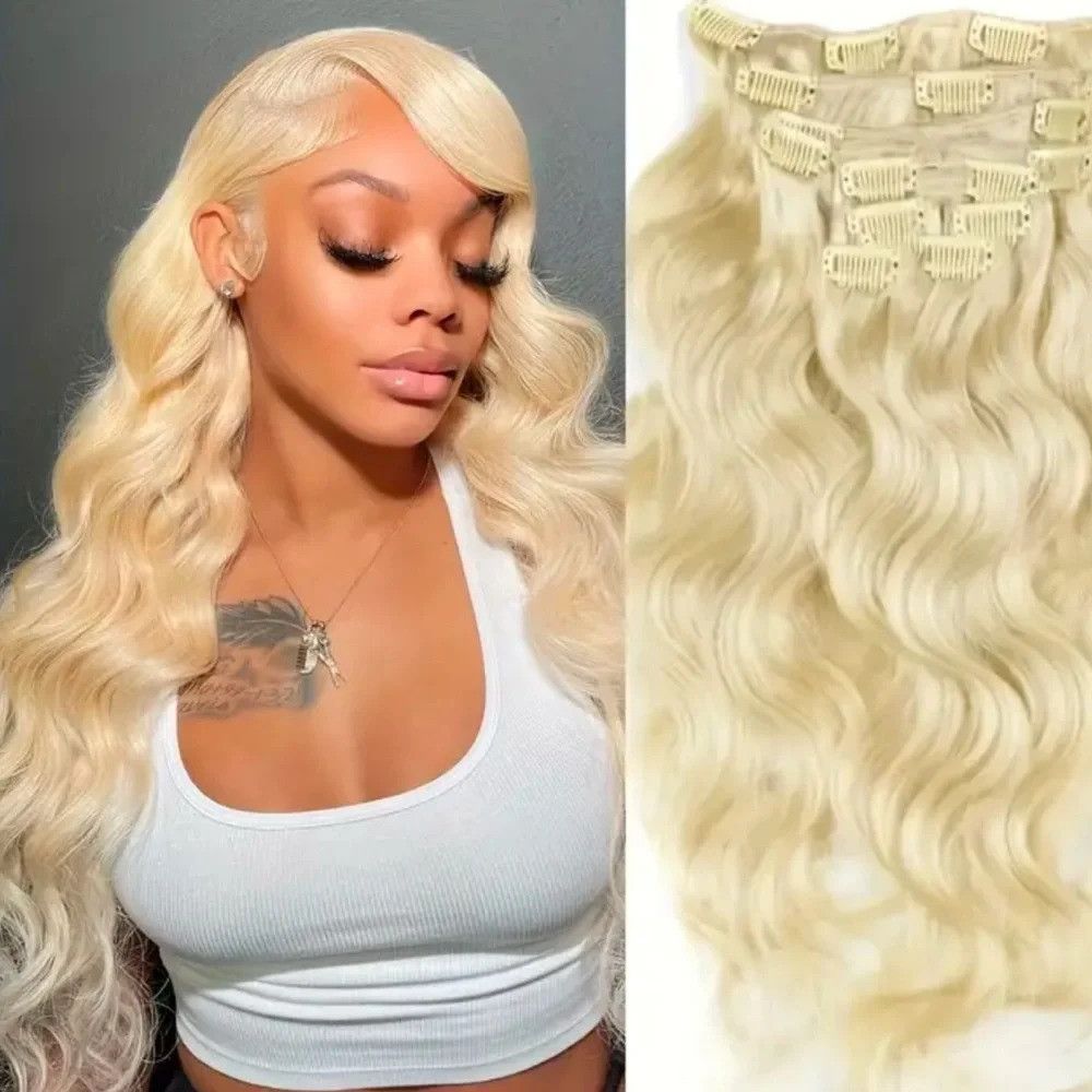 Other 10Pcs/Set Virgin Human Hair Clip In 613 Body Wave Hair Exte Size ONE SIZE - 7 Thumbnail