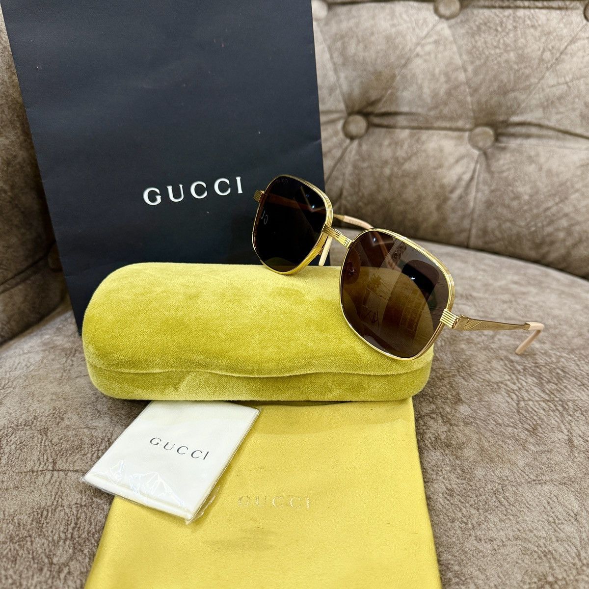 Other GUCCI 'GG0788S-002' Rectangular Square Sunglasses Gold/Brown Size ONE SIZE - 10 Thumbnail