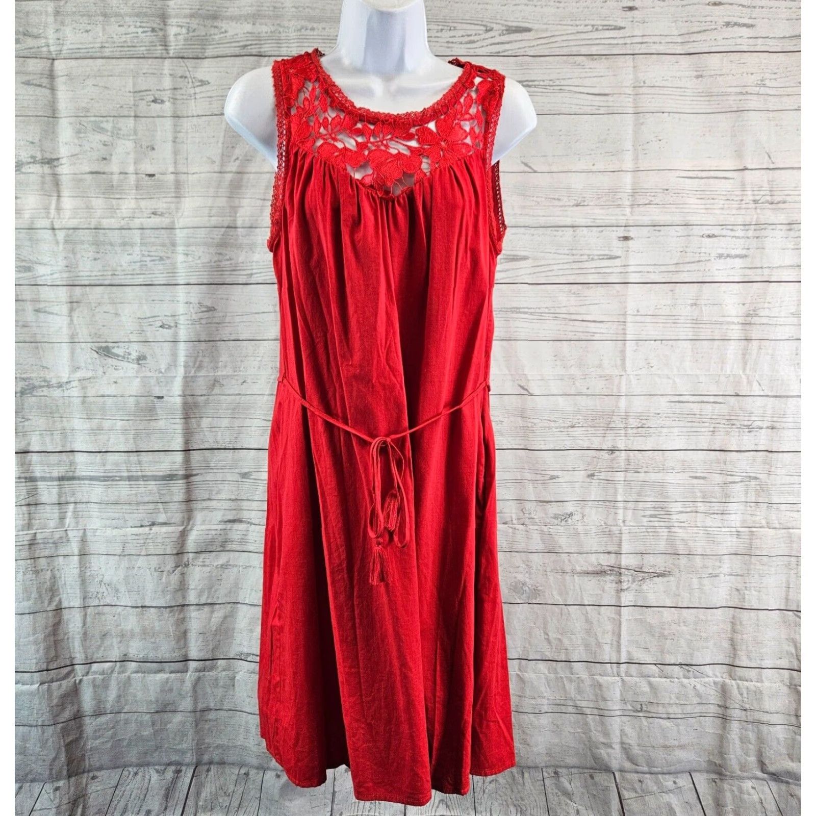 Vintage Knox Rose Dress Womens Sz Small Red Sleeveless Crochet Pockets Cotton Blend Size S / US 4 / IT 40 - 2 Thumbnail