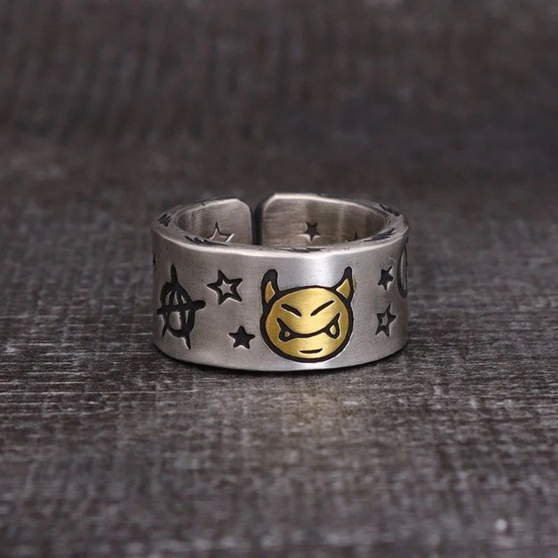 Jewelry × Vintage Cute Smile Star Demon Pattern Ring Size ONE SIZE - 1 Thumbnail