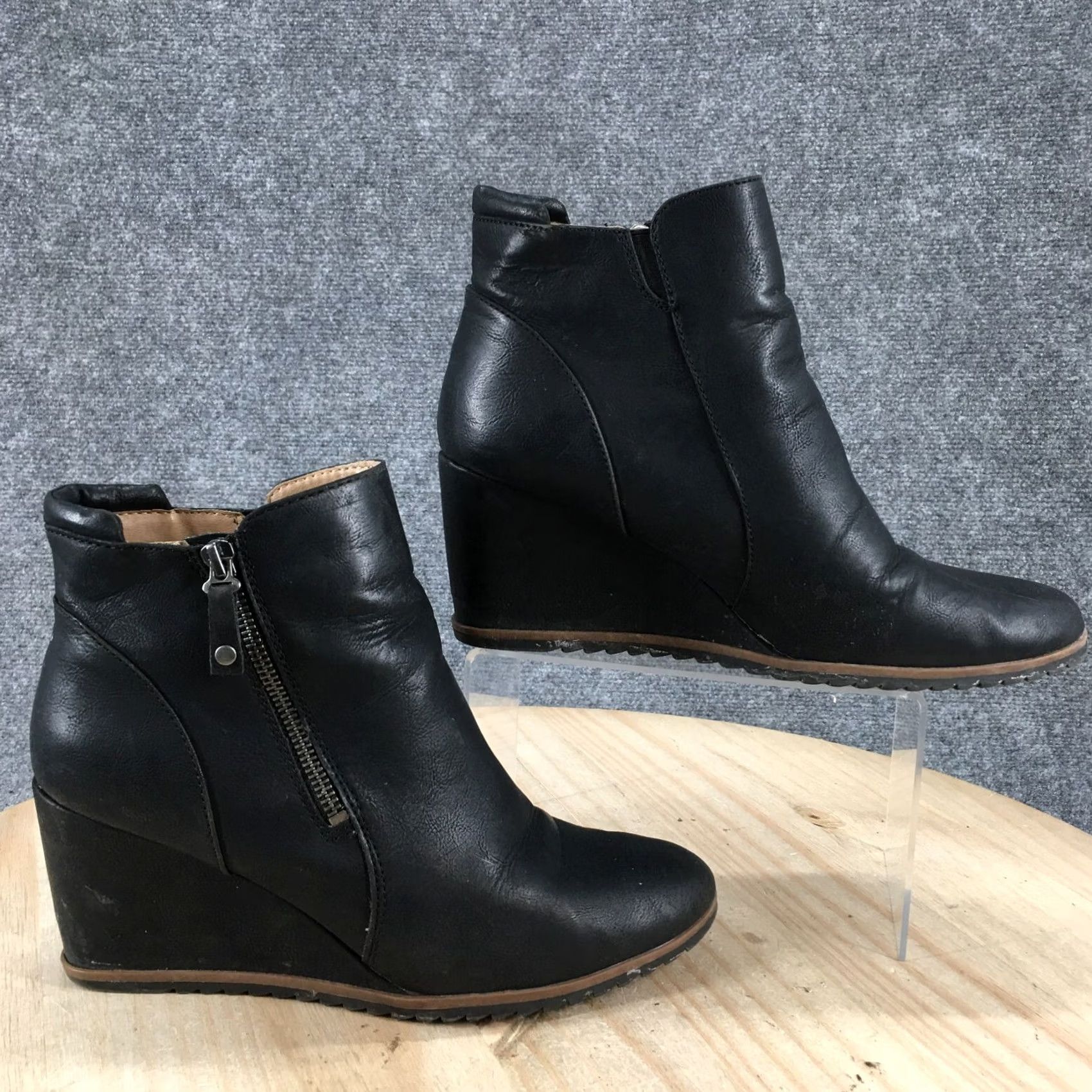 Vintage SOUL By Naturalizer Haley Boots Womens 10 M Haley Side Zip Wedge Ankle Bootie Black Shoes Size US 10 / IT 40 - 2 Thumbnail