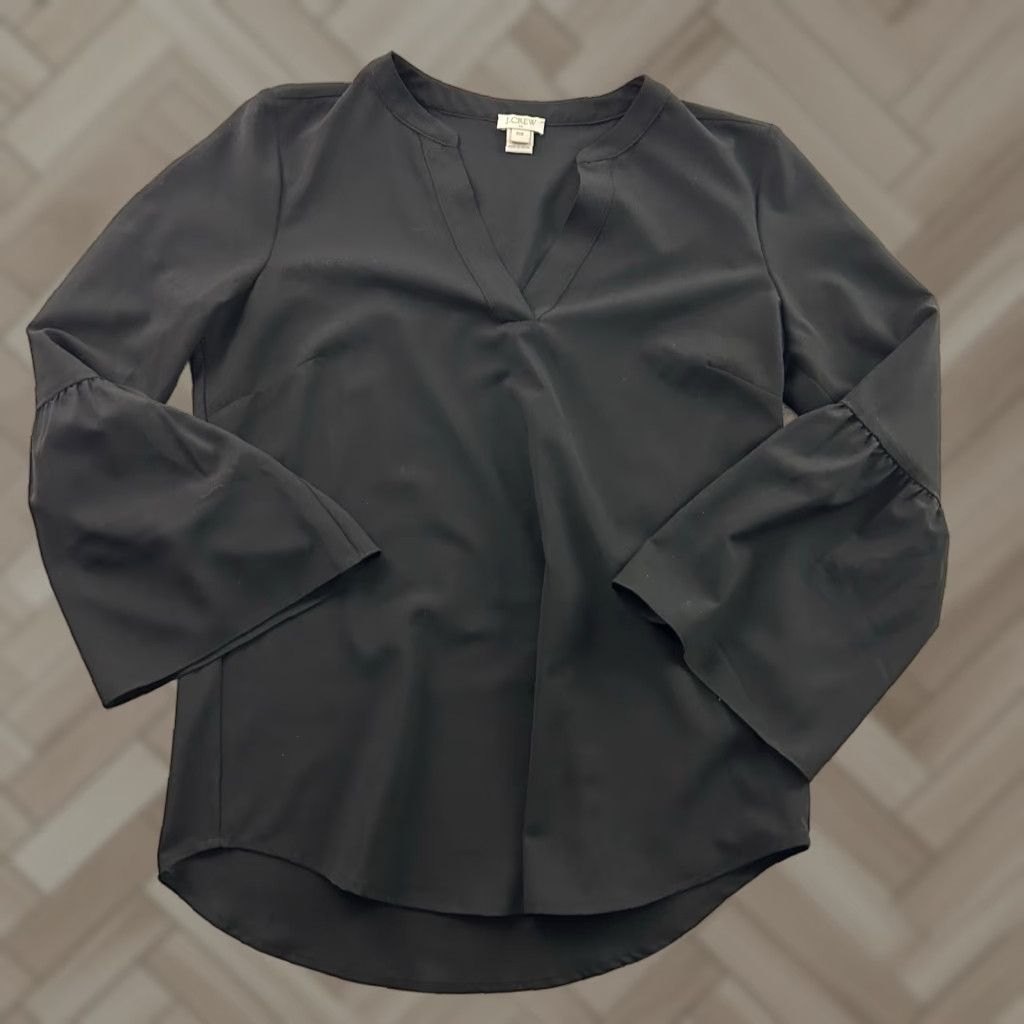 J.Crew J.CREW Blouse Ruffle 3/4 Sleeve Women's XS Black Shirt Size XXS / US 00 / IT 34 - 1 Thumbnail