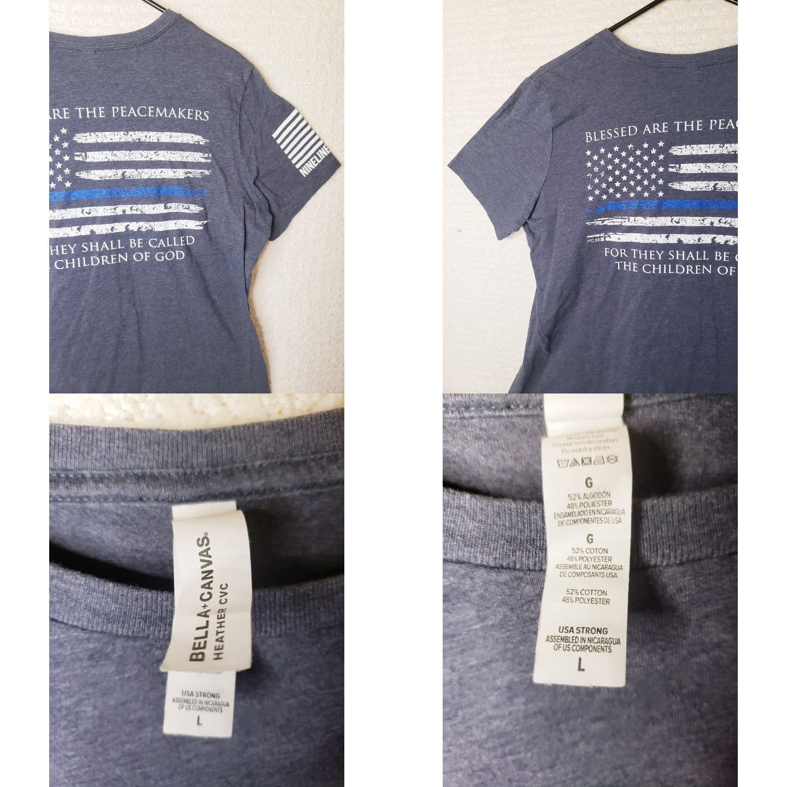 Vintage Nine Line Apparel Womens L Blue S. Sleeve Shirt "Blessed Are The Peacekeepers Size L / US 10 / IT 46 - 8 Thumbnail