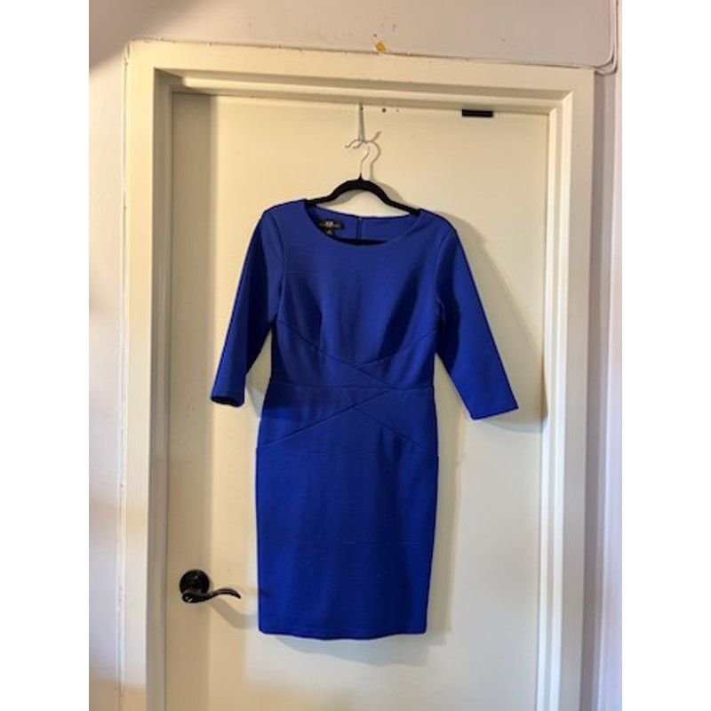 agnes b. AGB Women's Blue Sheath Dress - Size 8, 3/4 Sleeve Knee-Leng Size M / US 6-8 / IT 42-44 - 2 Thumbnail