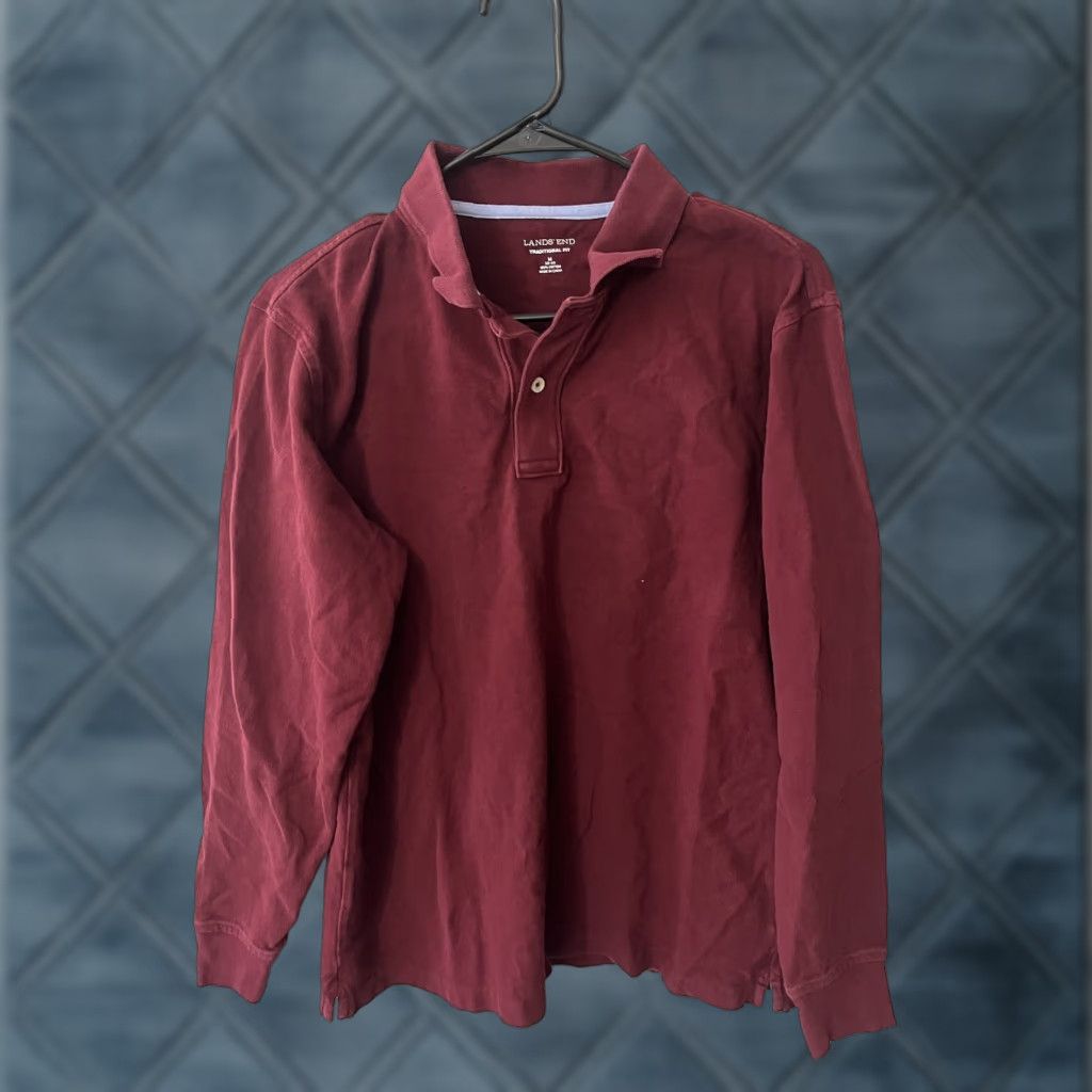 Lands' End Lands' End Polo Shirt Men M Maroon Long Sleeve Solid Traditional Fit Size US M / EU 48-50 / 2 - 1 Thumbnail