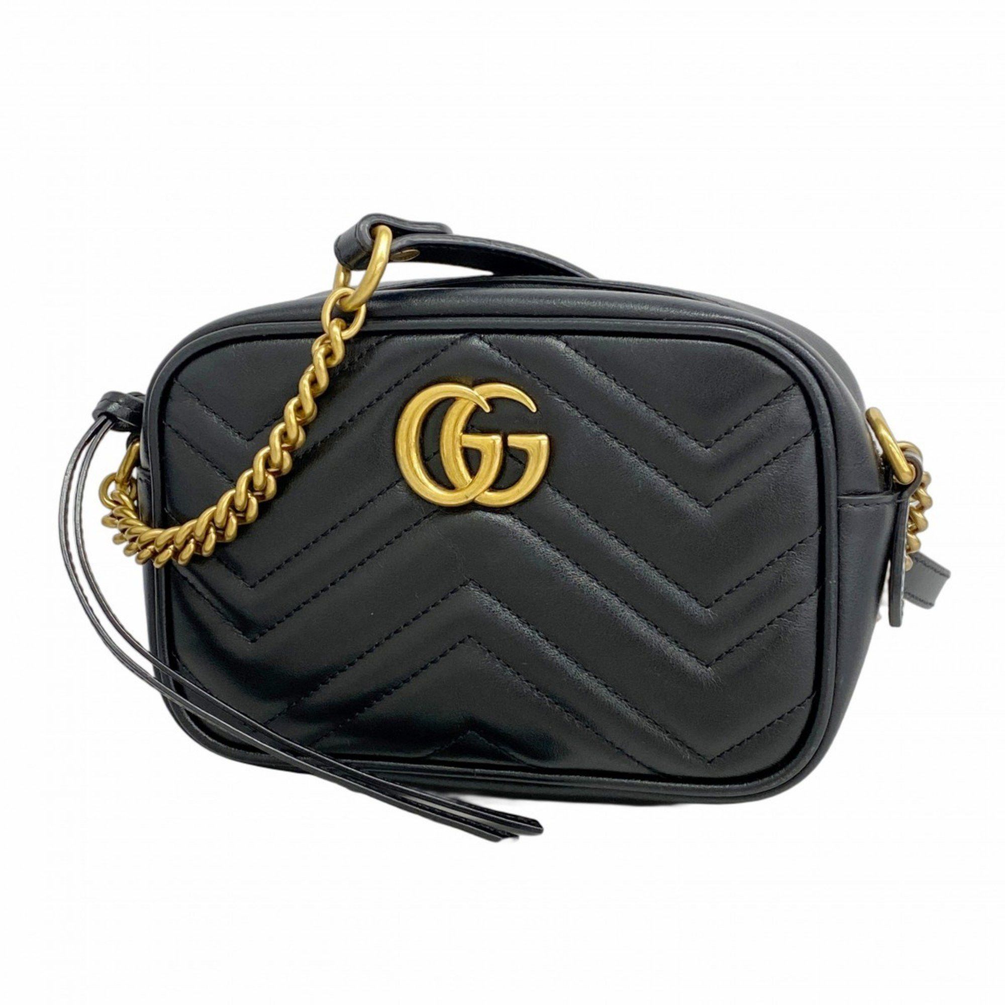 Gucci Shoulder Bag GG Marmont 448065 Leather Black Women's