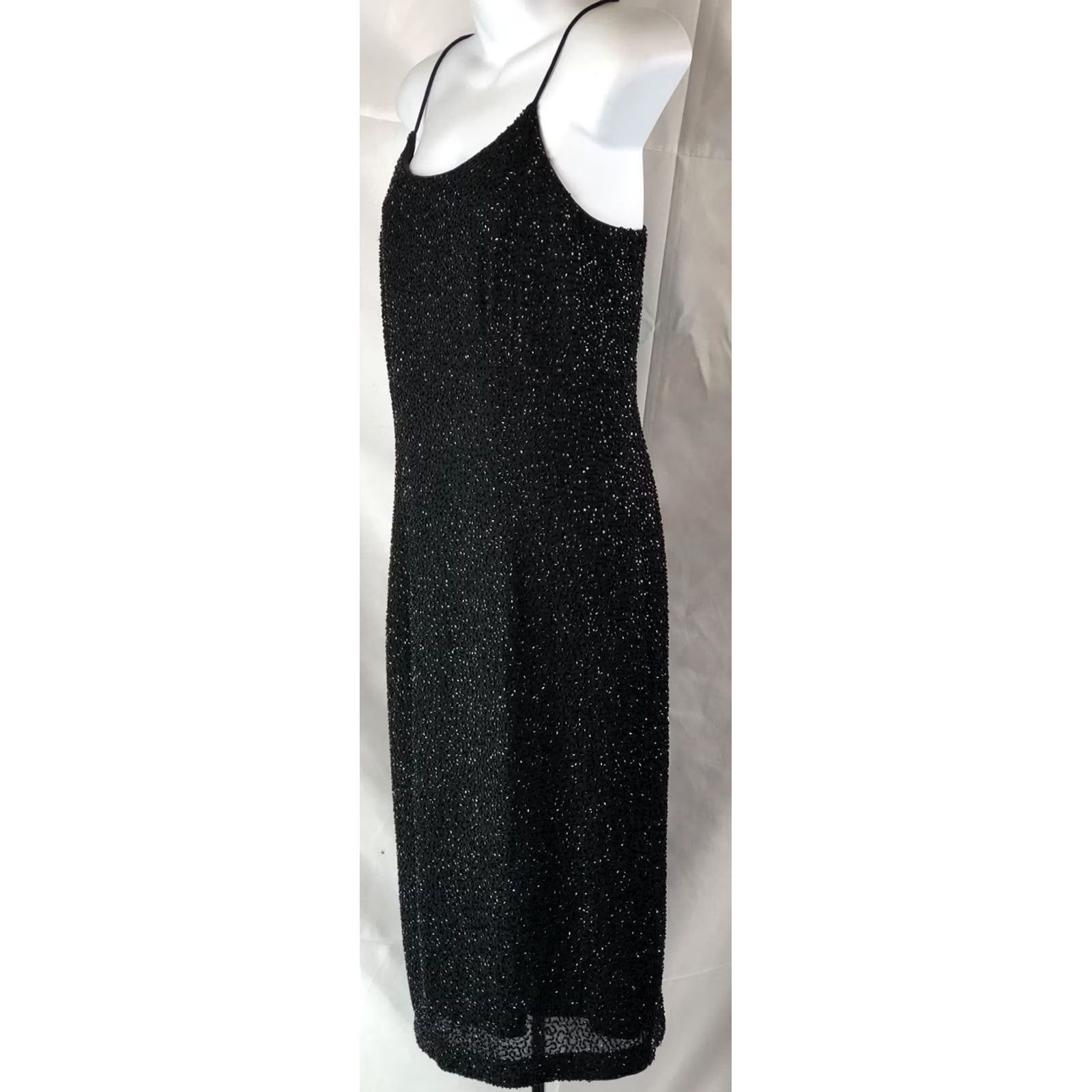 Vintage Marina Bresler Cocktail Dress Slit Beaded Spaghetti Straps Black M Knee Length Formal Prom Party/Cocktail Women's Size M / US 6-8 / IT 42-44 - 5 Thumbnail