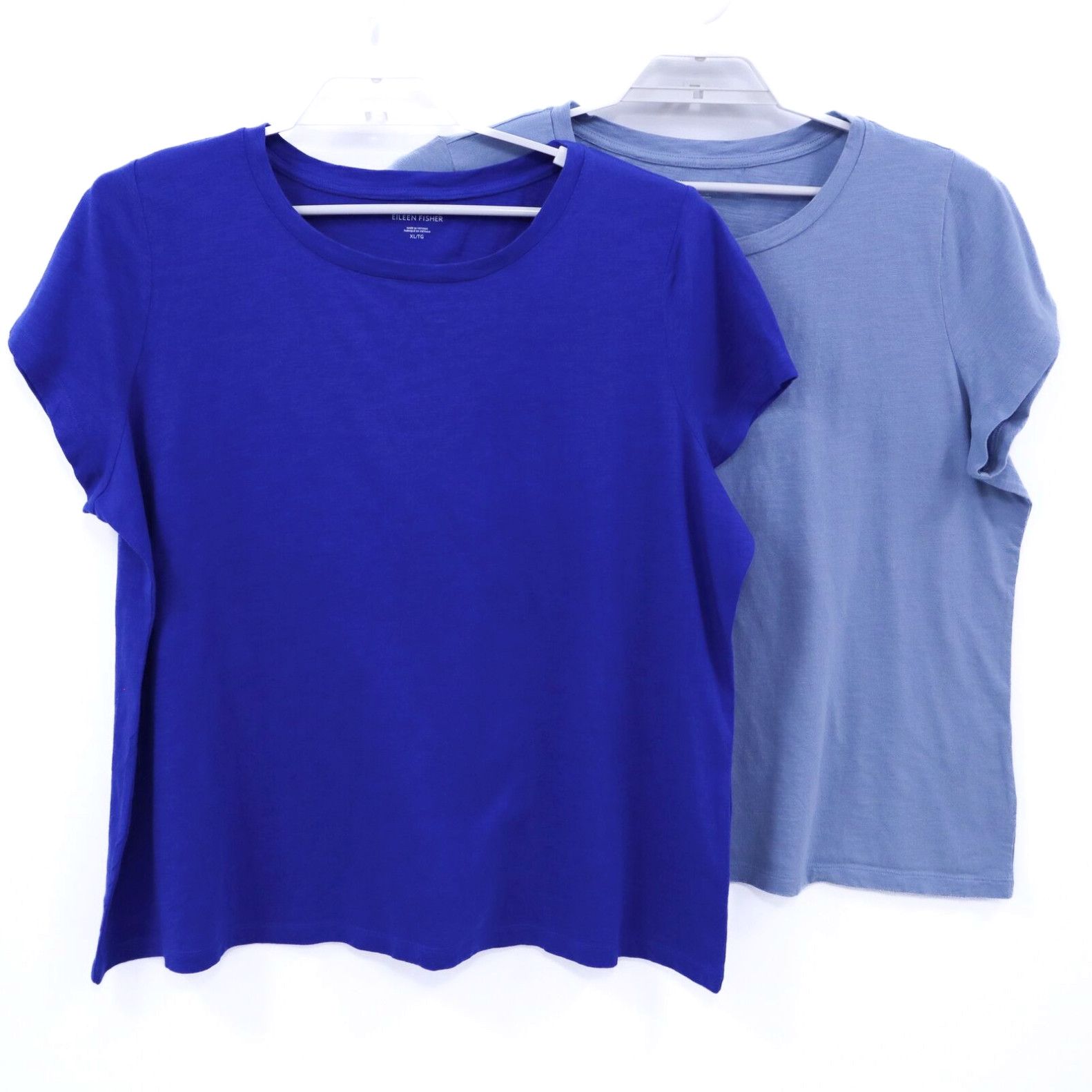 image of Eileen Fisher T-Shirts Tees Set Of 2 Womens XL Blue Organic Cotton Crew Neck in White