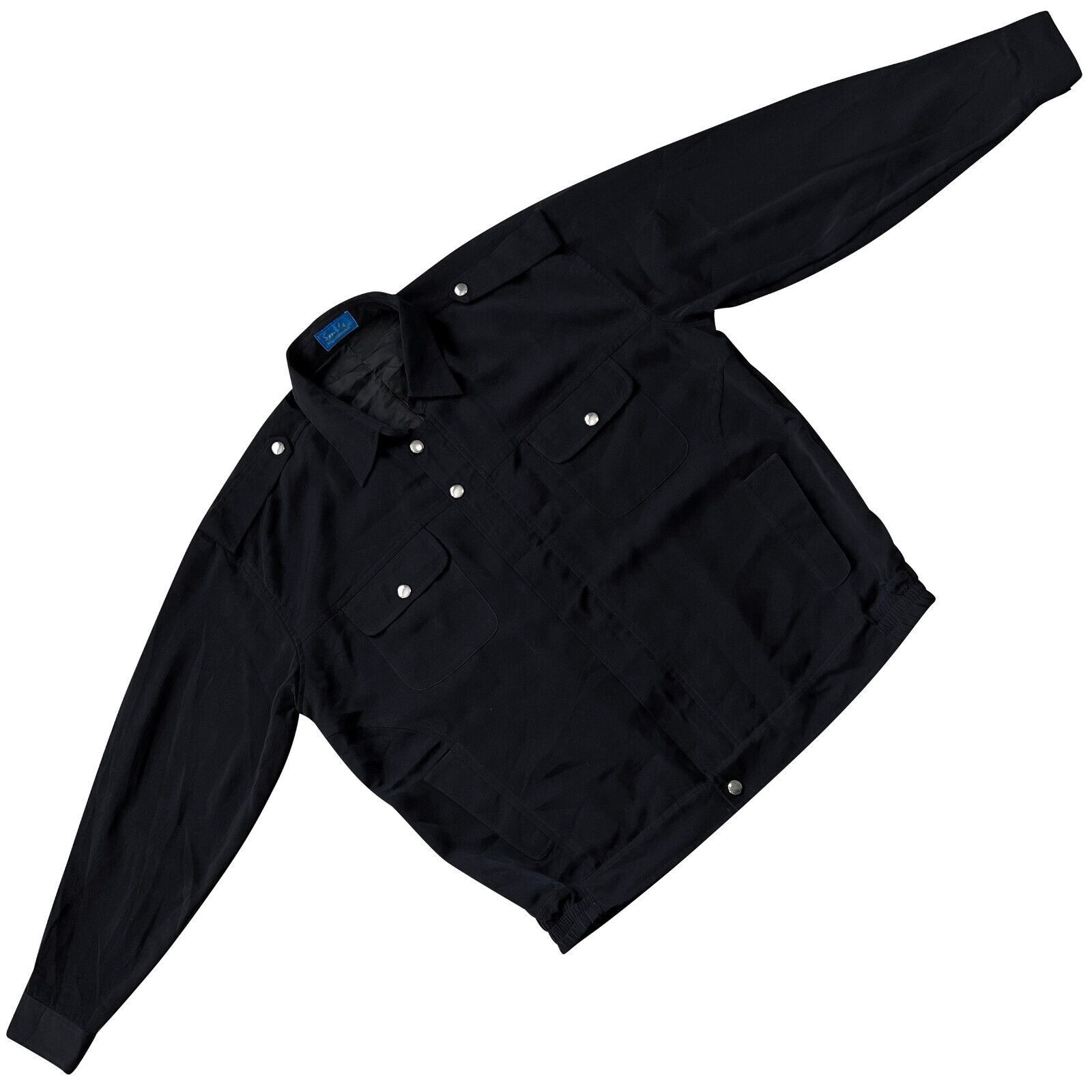 image of Vintage Smile (Germany) Viscose Twill Epaulette Field Jacket Black, Men's (Size Large)